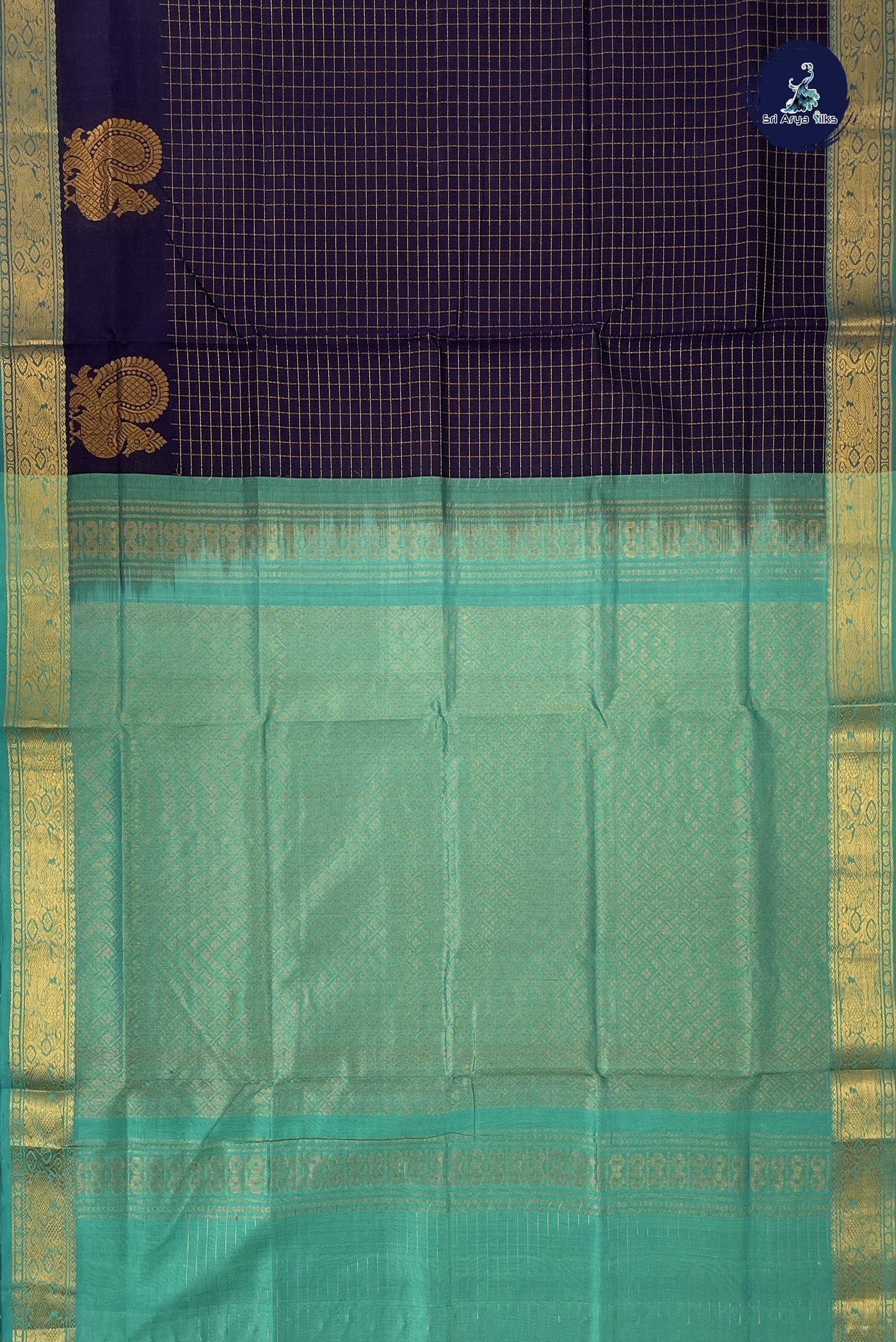 Dark Violet Bridal Silk Cotton Saree With Zari Checked Pattern