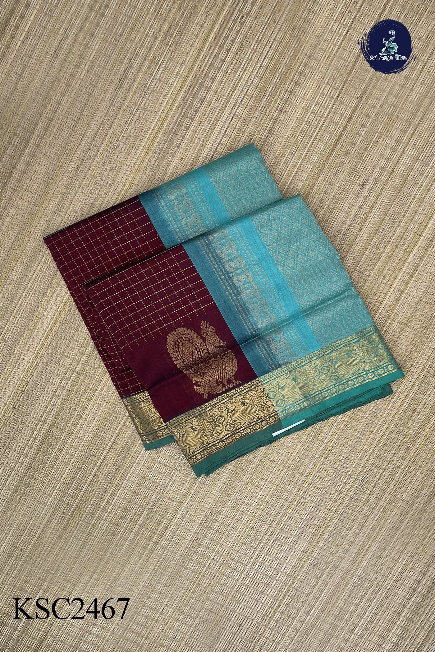 Brown Bridal Silk Cotton Saree With Zari Checked Pattern