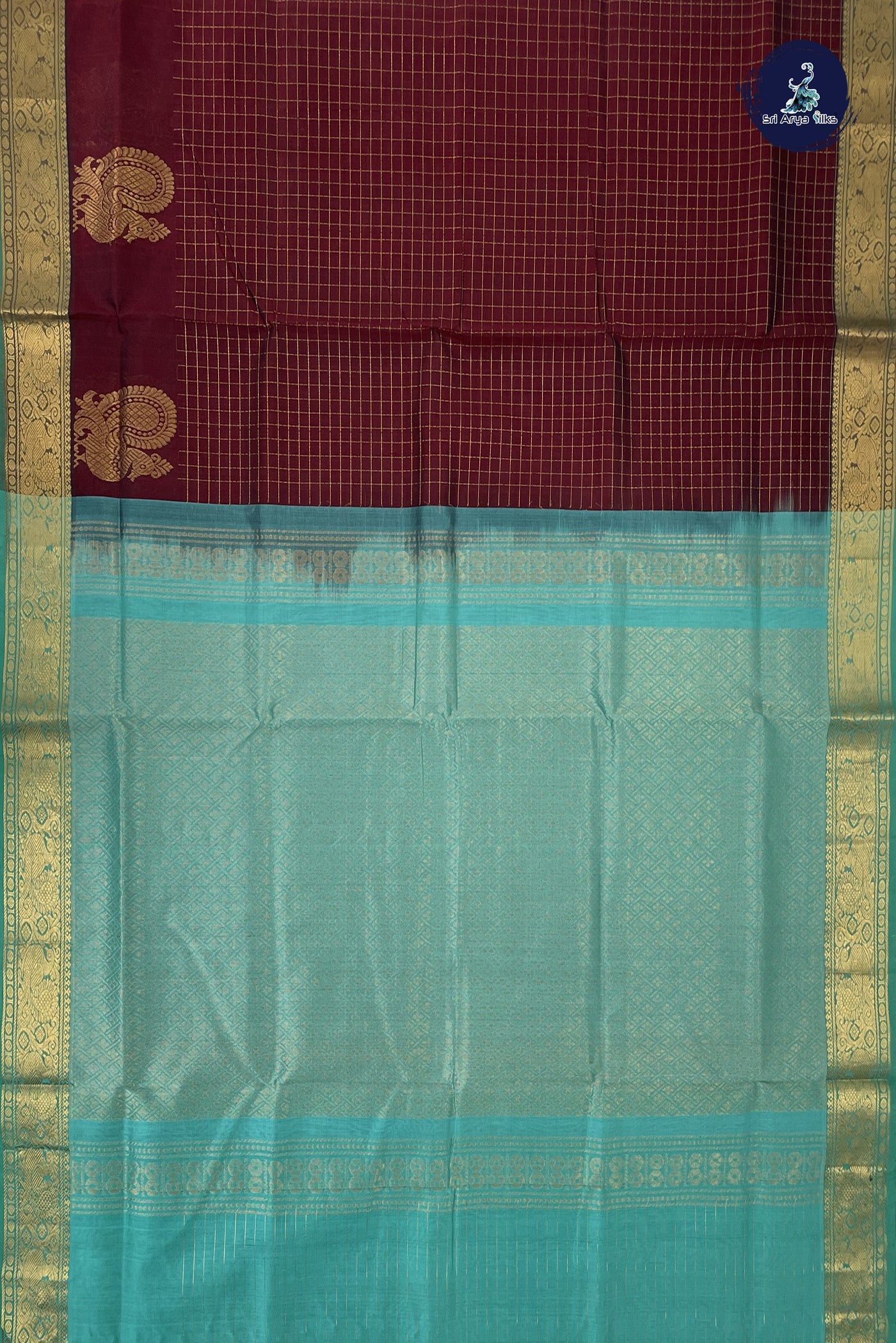 Brown Bridal Silk Cotton Saree With Zari Checked Pattern