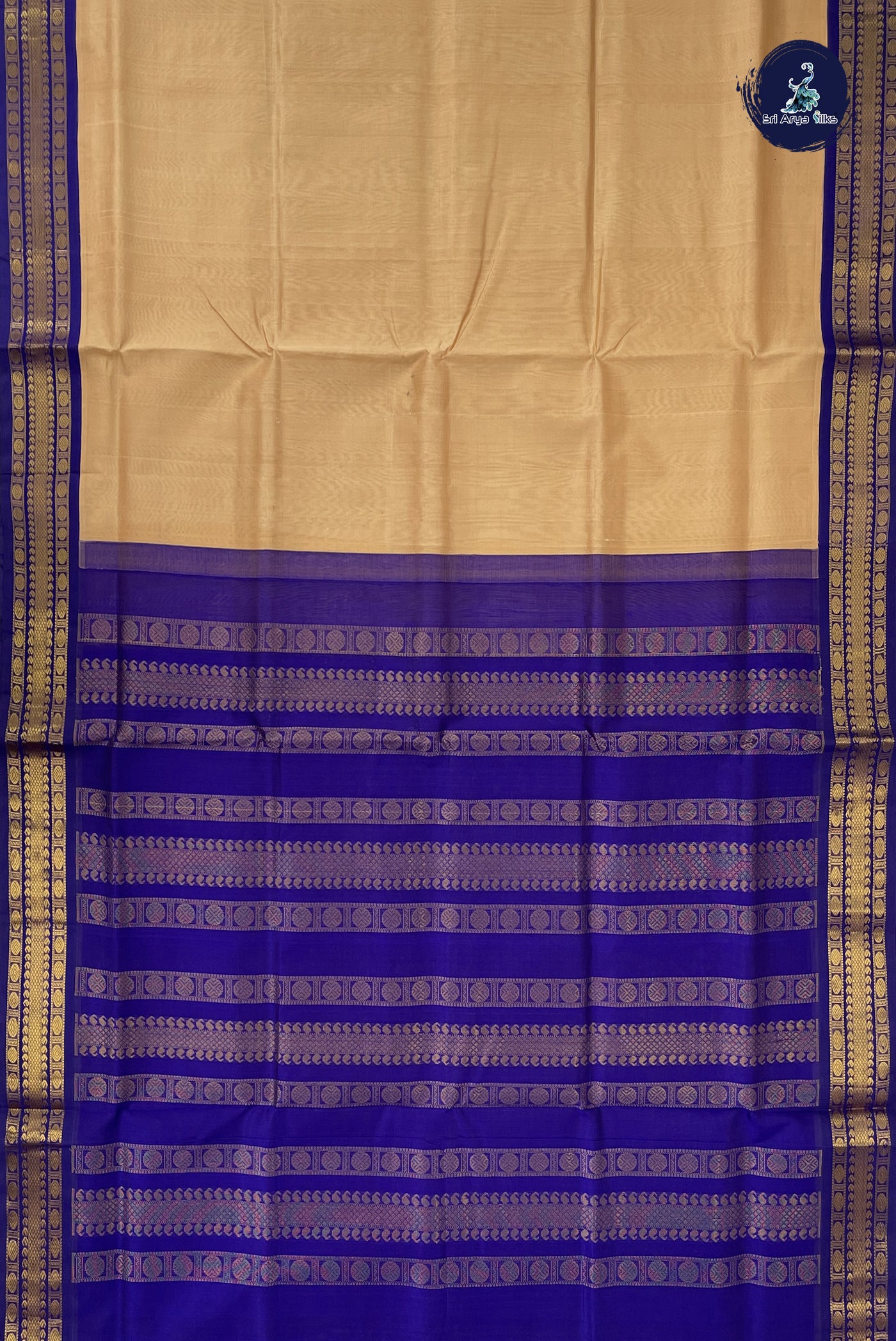 Beige Korvai Contrast Silk Saree With Plain Pattern