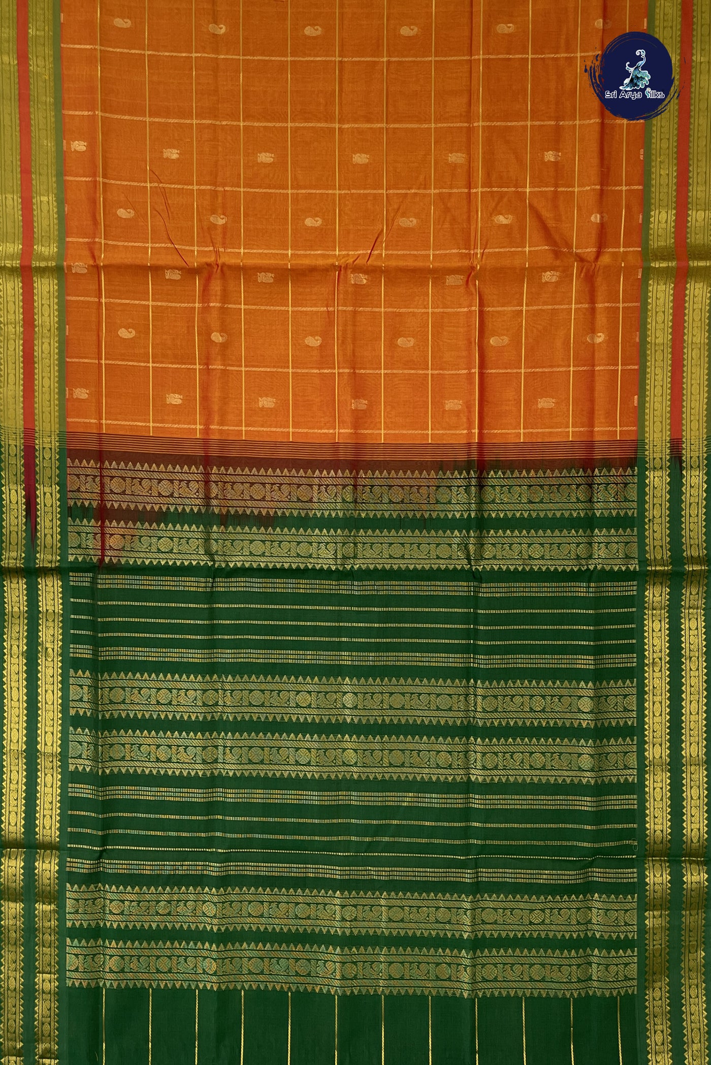 Light Orange Bridal Silk Cotton Saree With Zari Checked Pattern