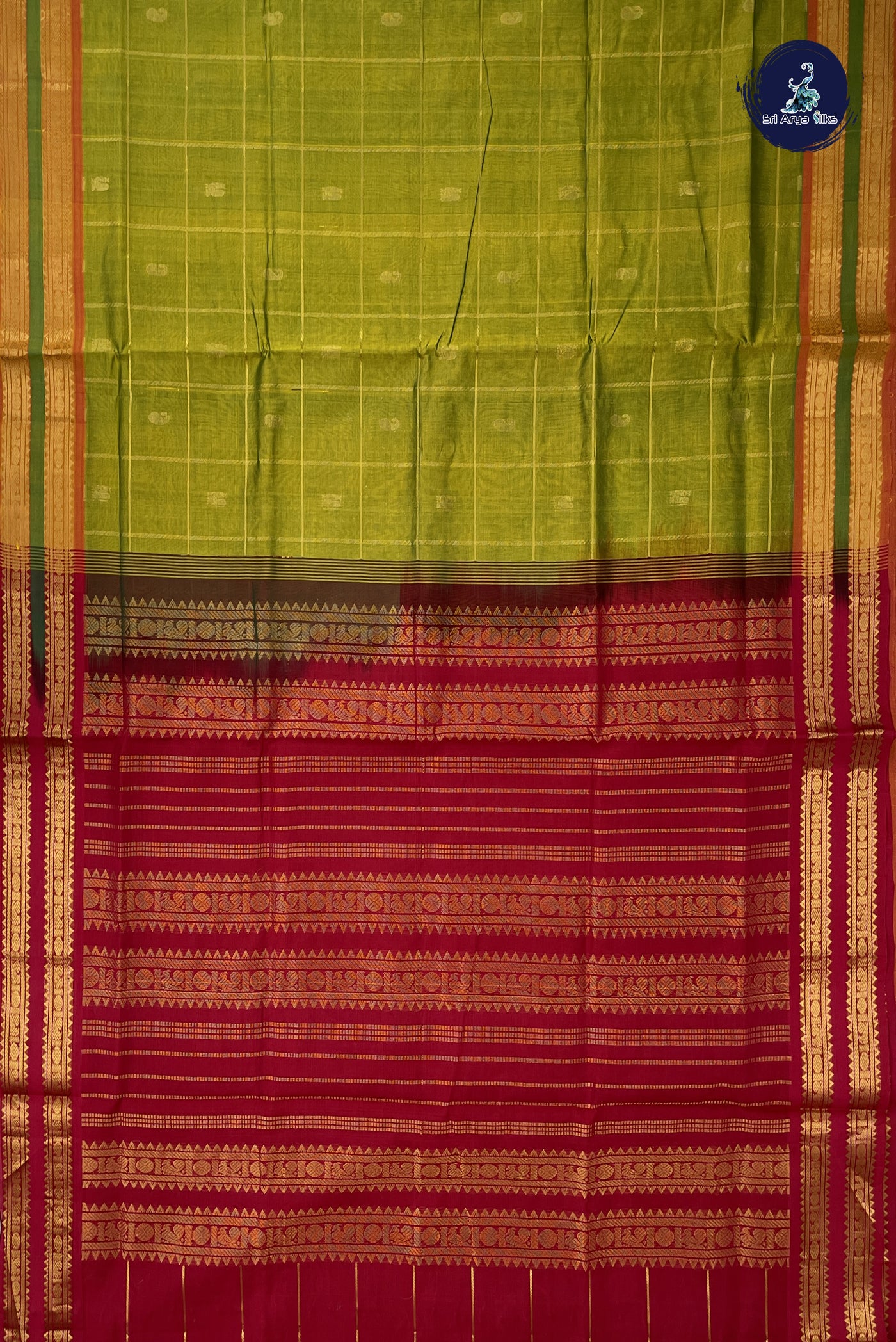 Light Green Bridal Silk Cotton Saree With Zari Checked Pattern