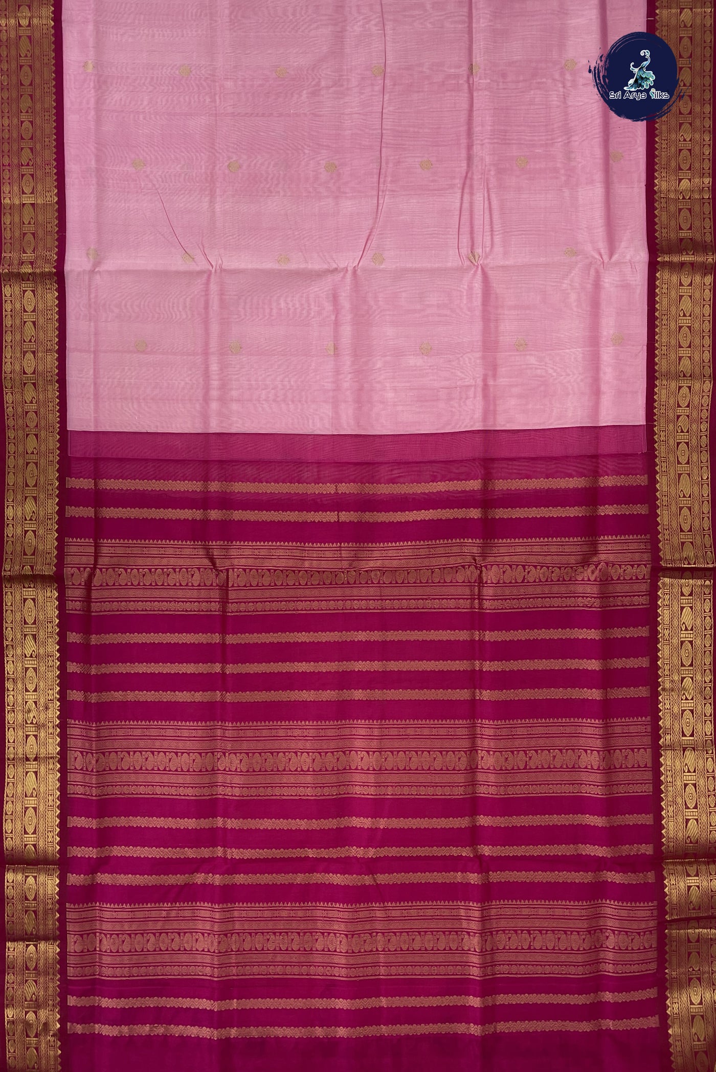 Lotus Pink Korvai Silk Cotton Saree With Zari Buttas Pattern