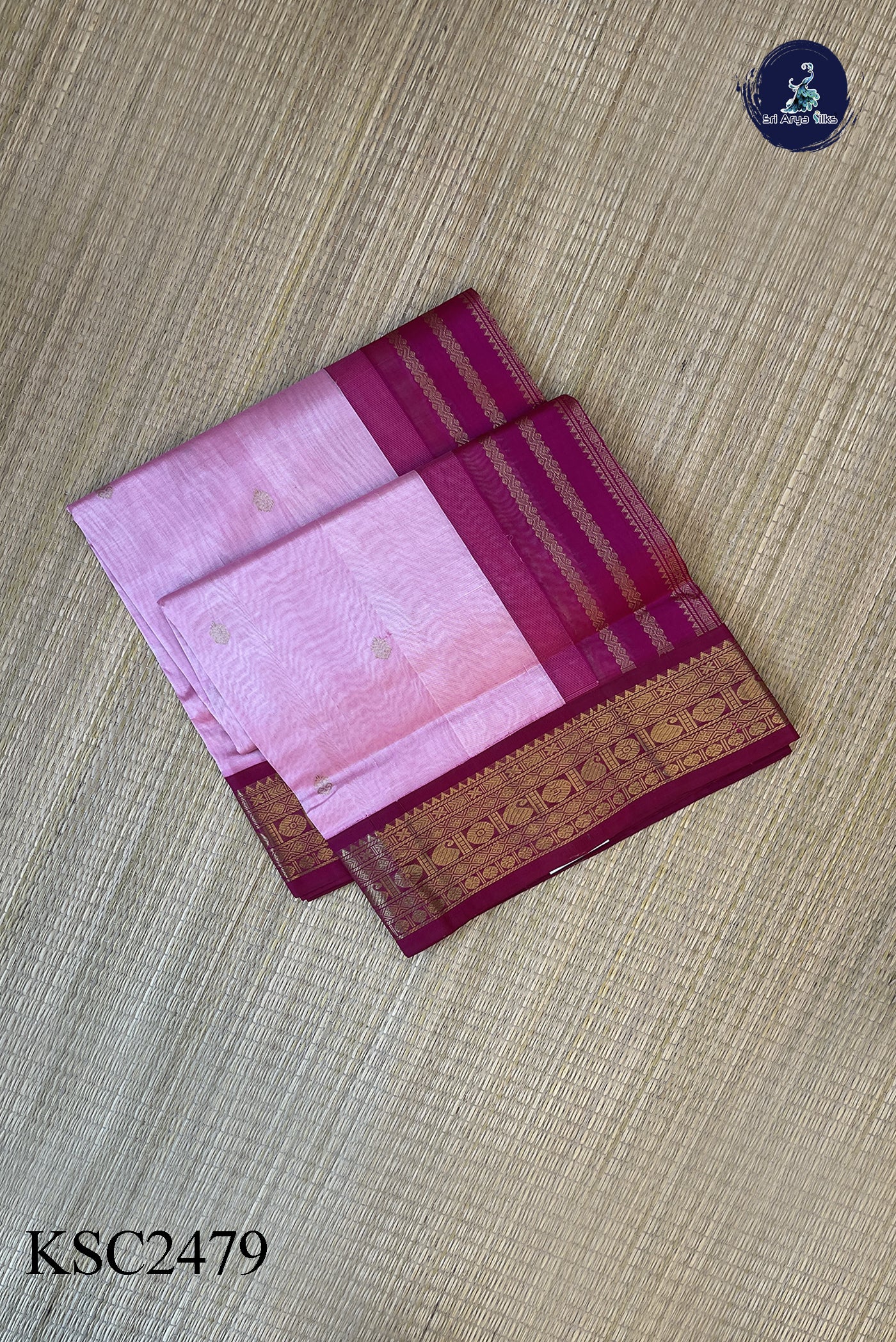 Lotus Pink Korvai Silk Cotton Saree With Zari Buttas Pattern