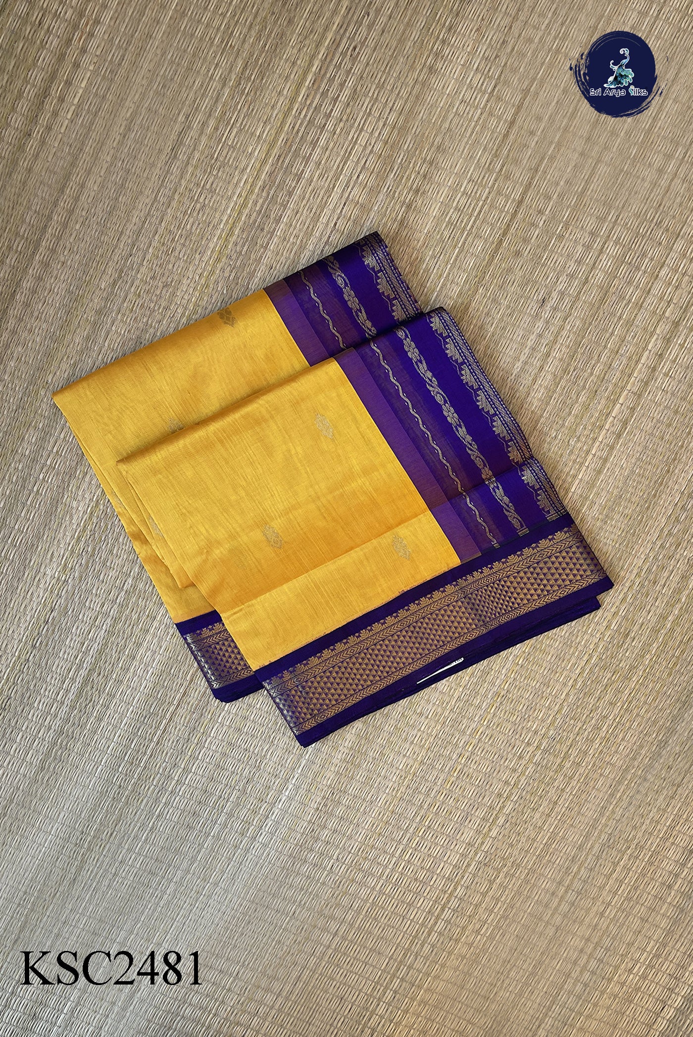 Mango Yellow Korvai Silk Cotton Saree With Zari Buttas Pattern