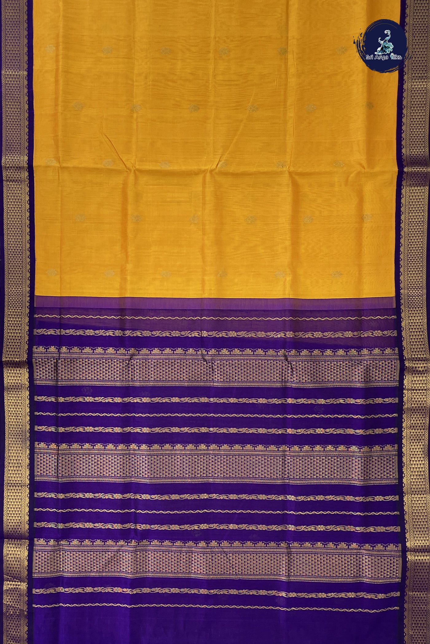 Mango Yellow Korvai Silk Cotton Saree With Zari Buttas Pattern