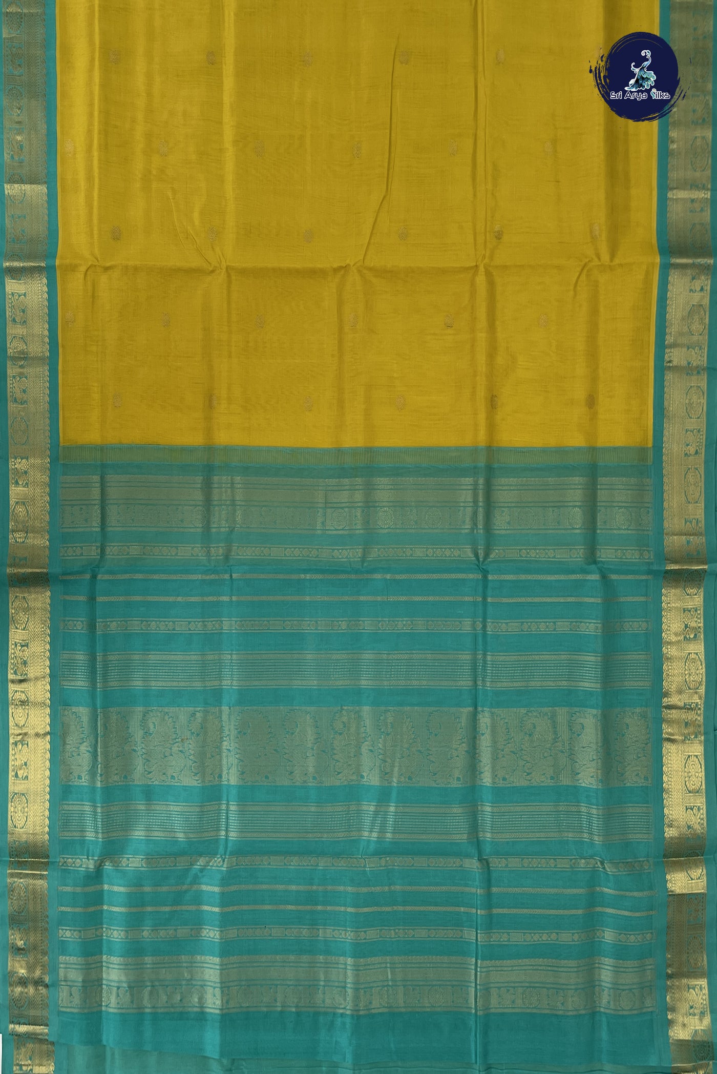 Yellow Korvai Silk Cotton Saree With Zari Buttas Pattern