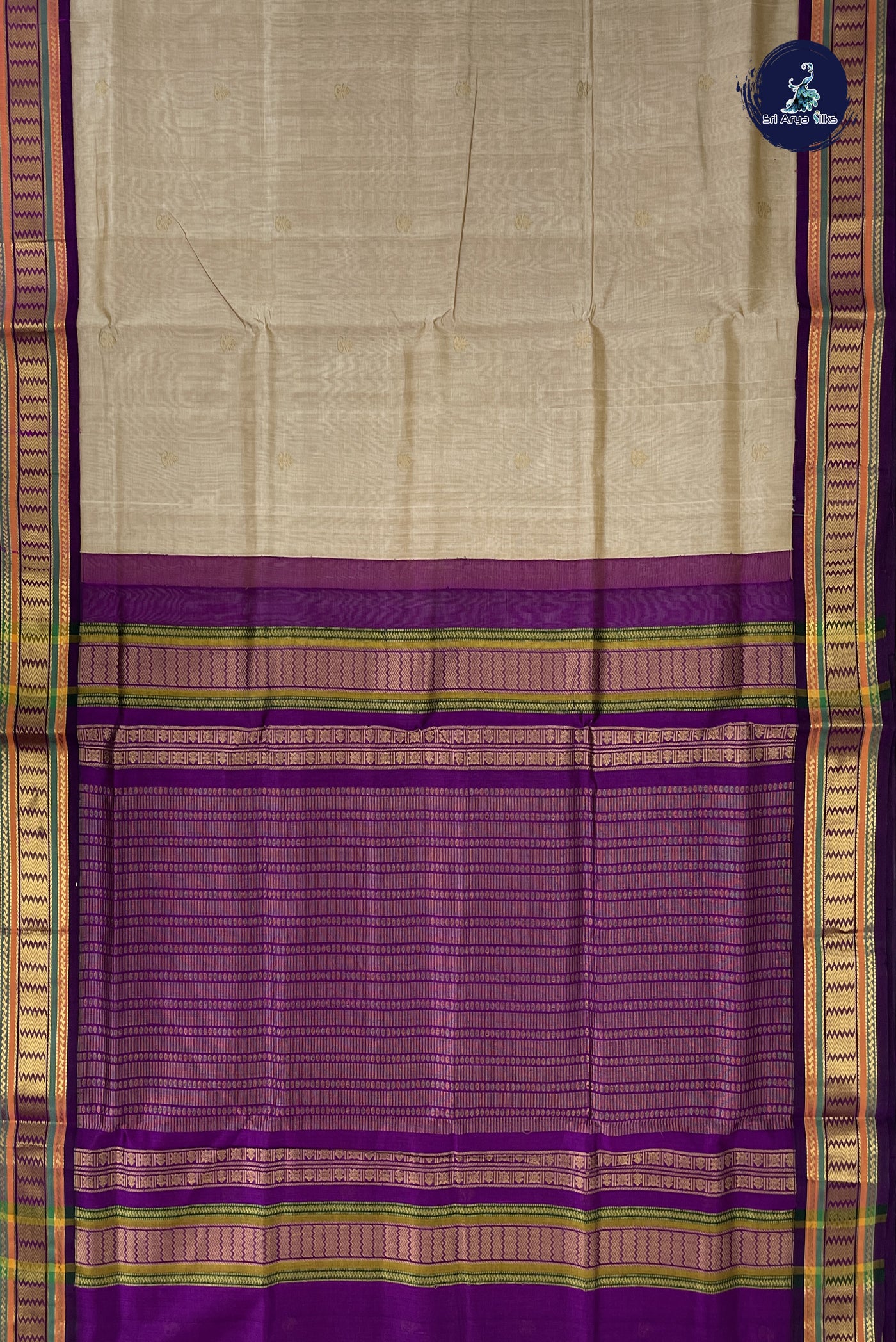 Silver Grey Korvai Silk Cotton Saree With Zari Buttas Pattern