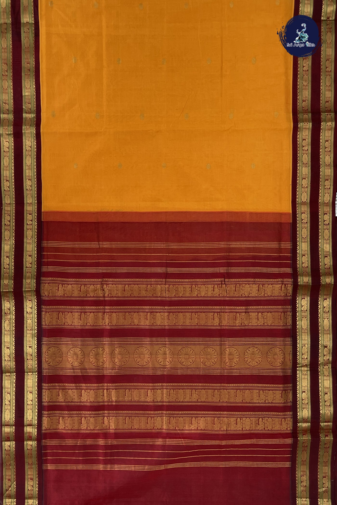 Turmeric Yellow Korvai Silk Cotton Saree With Zari Buttas Pattern