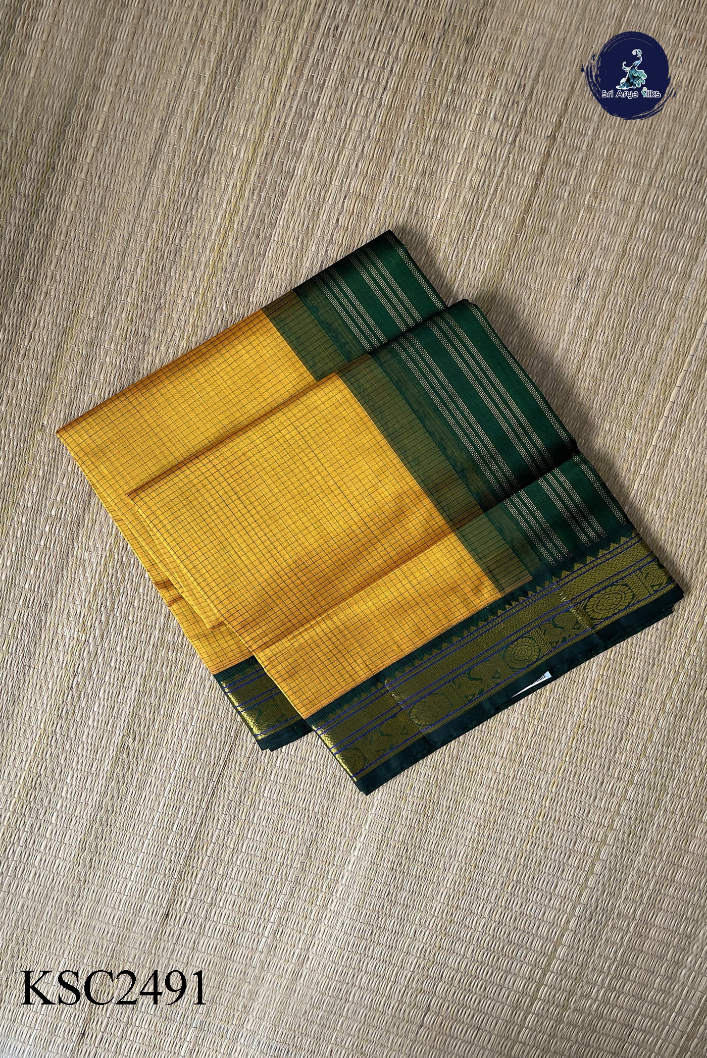 Mango Yellow Korvai Silk Cotton Saree With Checked Pattern