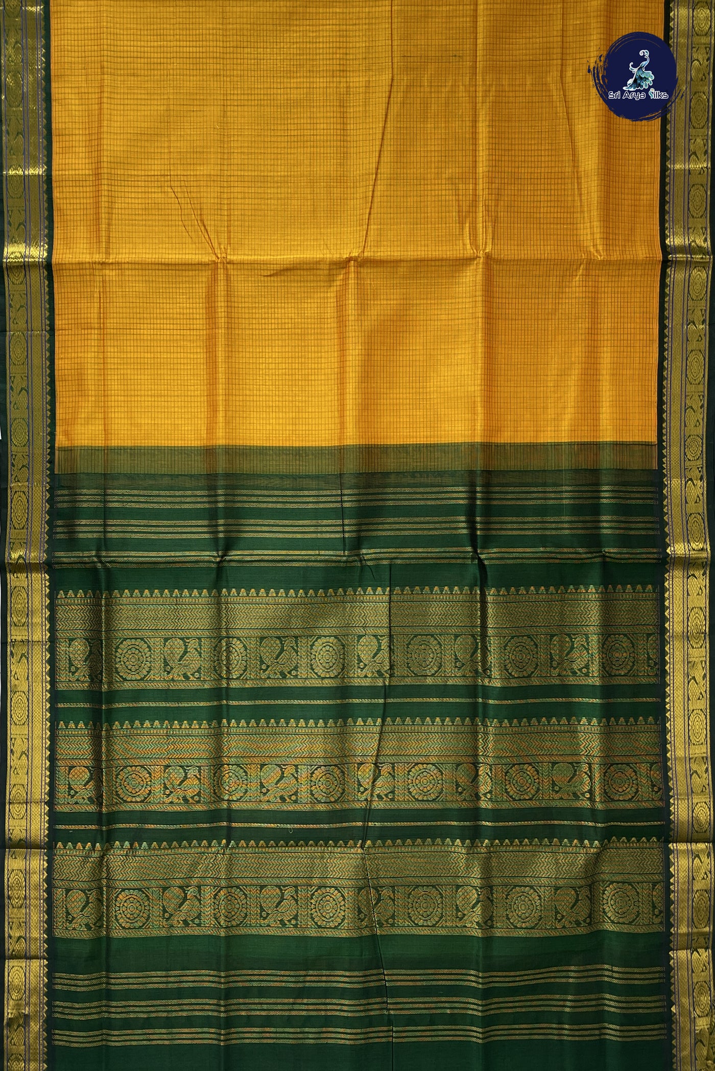 Mango Yellow Korvai Silk Cotton Saree With Checked Pattern