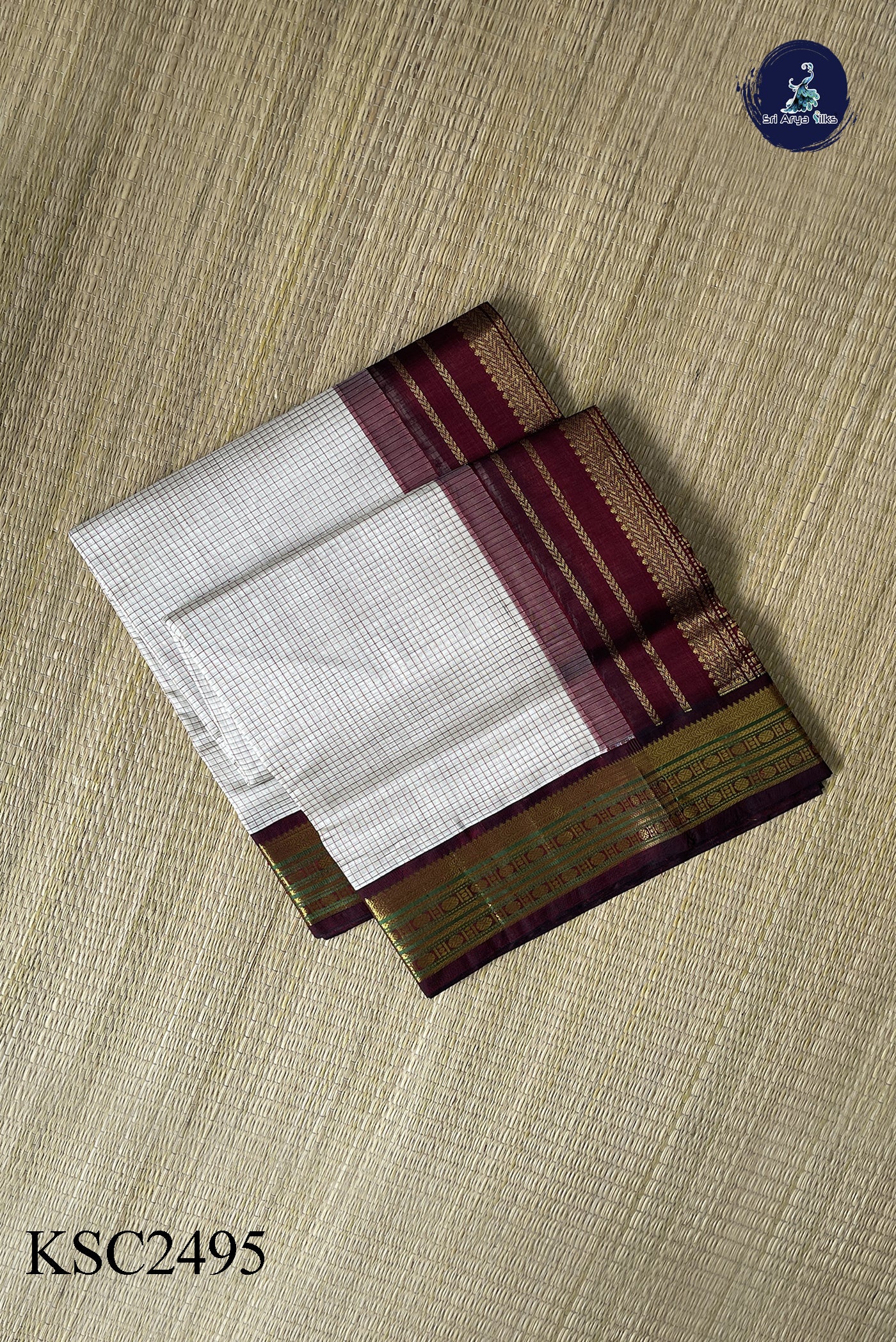 Pearl White Korvai Silk Cotton Saree With Checked Pattern