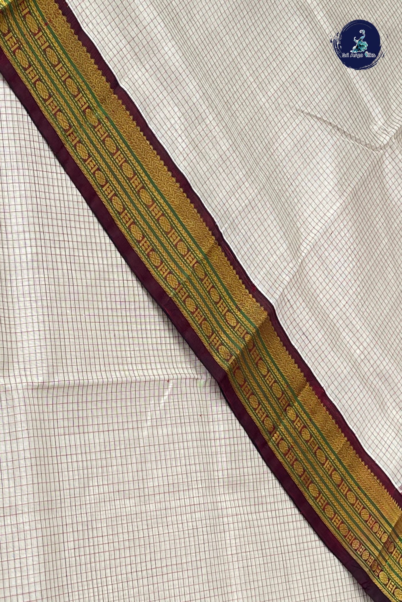 Pearl White Korvai Silk Cotton Saree With Checked Pattern