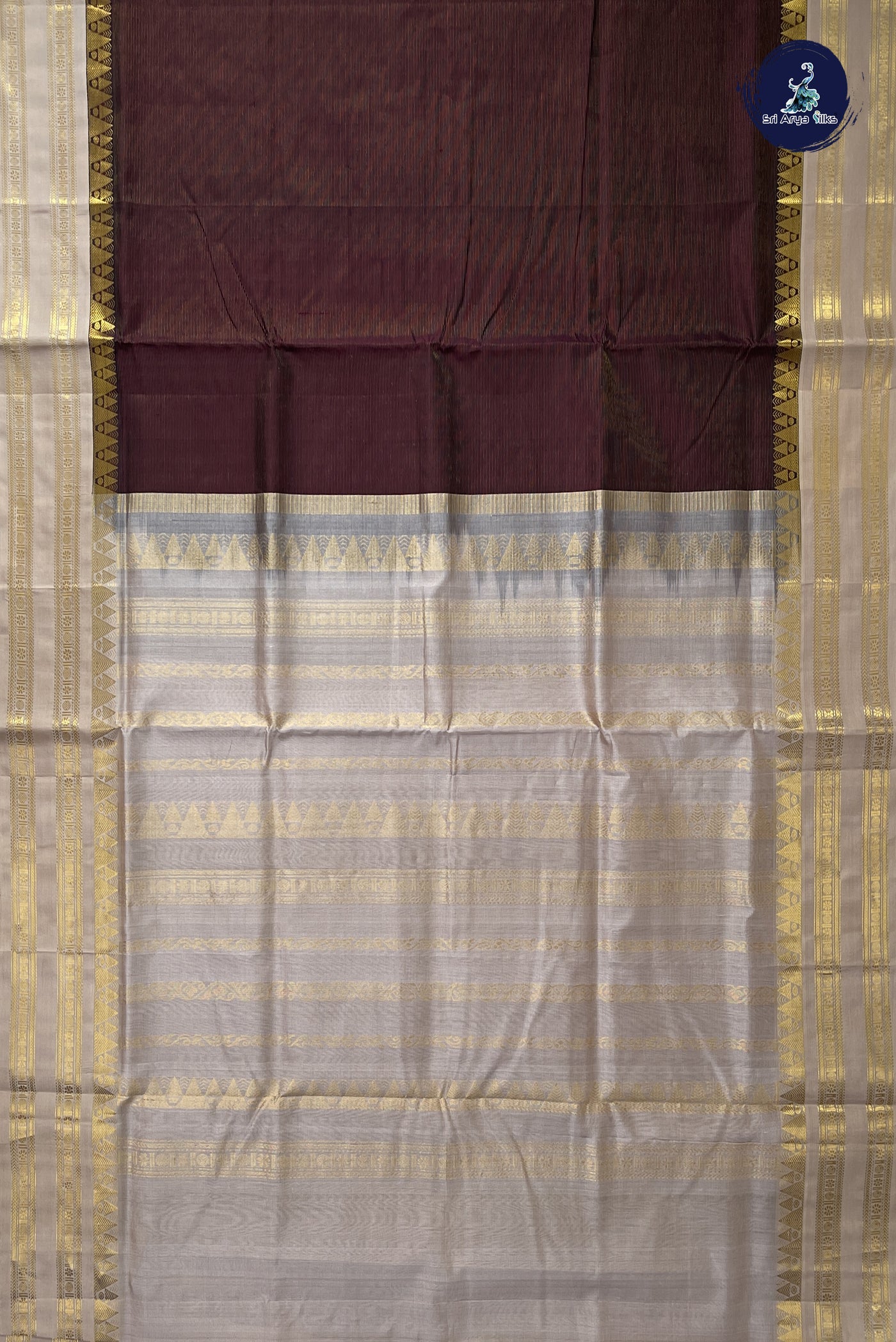 Coffee Brown Vaira Oosi Silk Cotton Saree With Vaira Oosi Pattern