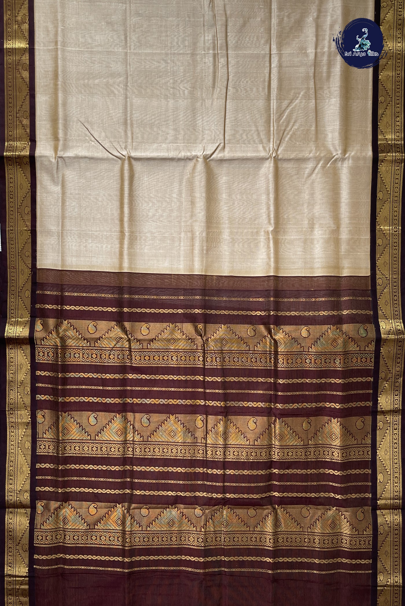 Chocolate Shade Vaira Oosi Silk Cotton Saree With Vaira Oosi Pattern