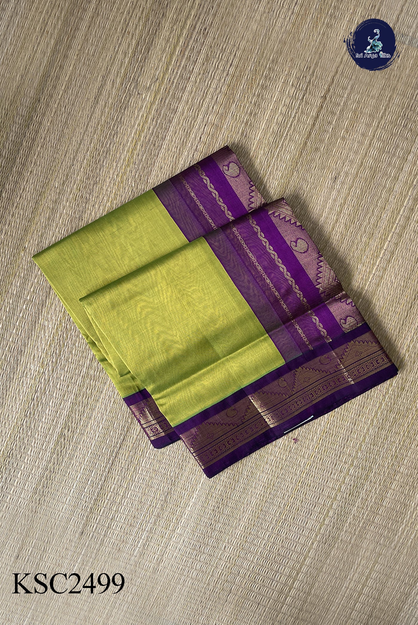 Lime Green Vaira Oosi Silk Cotton Saree With Vaira Oosi Pattern