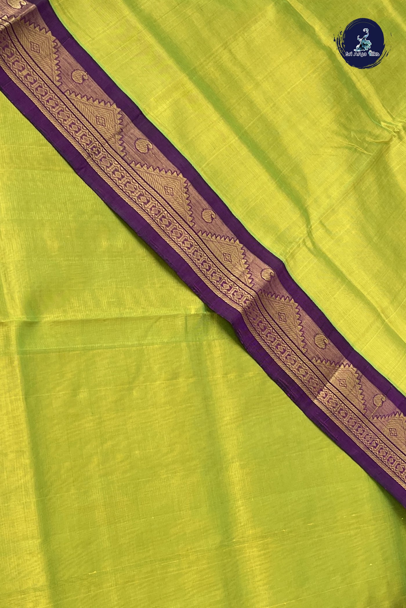 Lime Green Vaira Oosi Silk Cotton Saree With Vaira Oosi Pattern