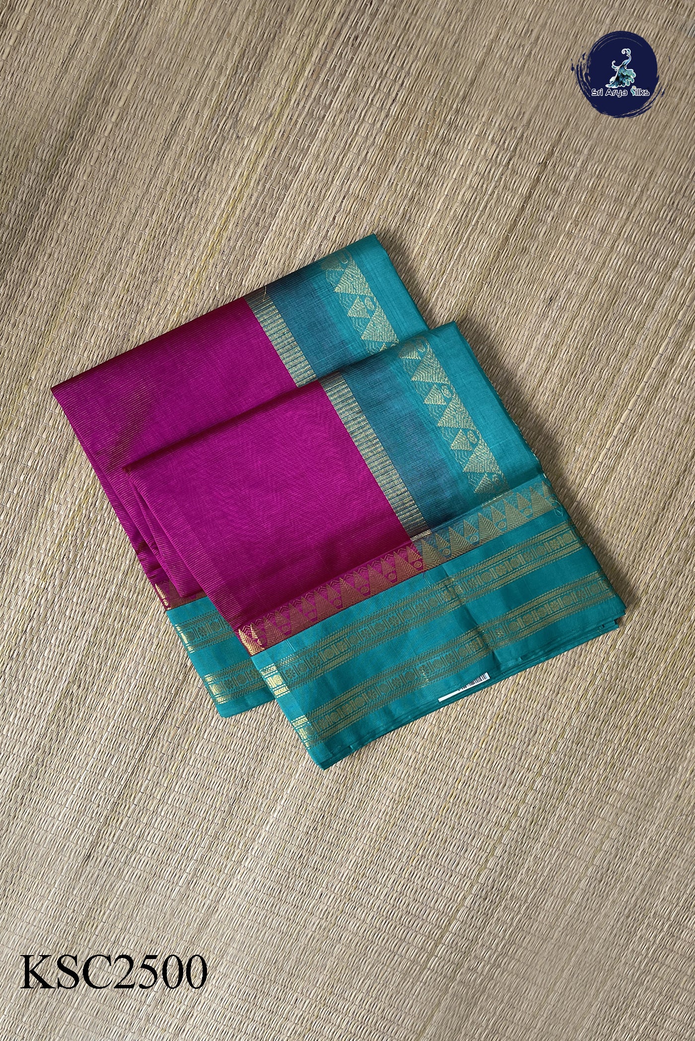 Magenta Pink Vaira Oosi Silk Cotton Saree With Vaira Oosi Pattern