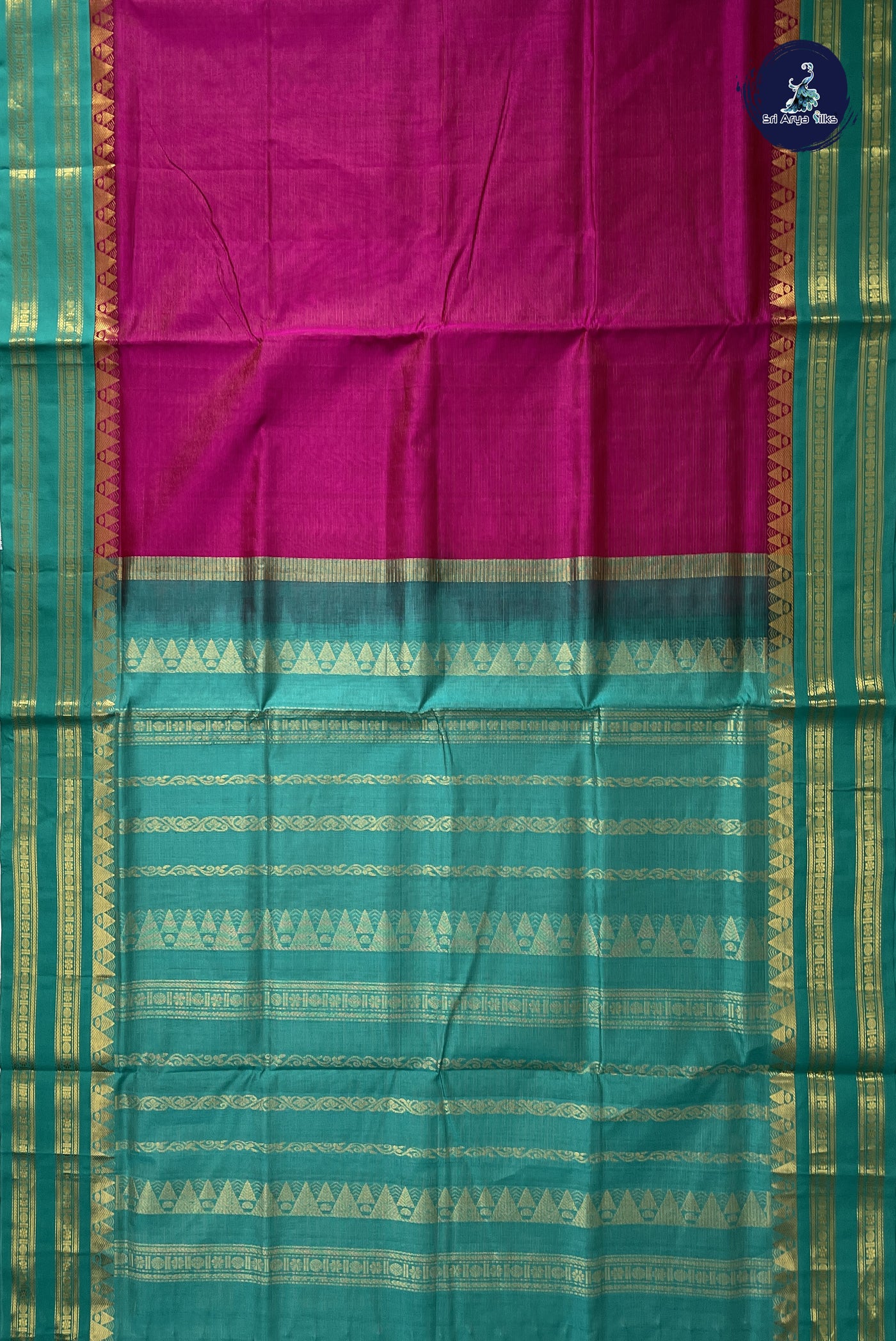 Magenta Pink Vaira Oosi Silk Cotton Saree With Vaira Oosi Pattern