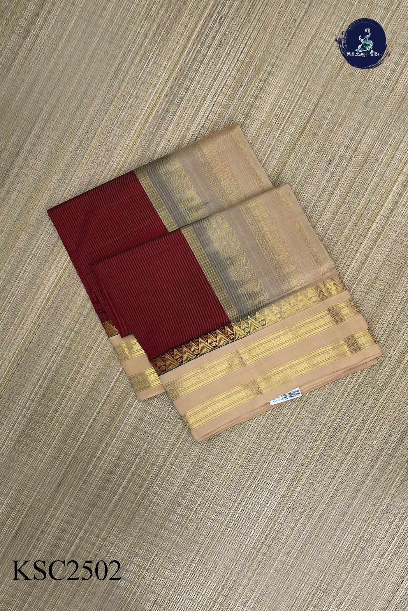 Maroon Vaira Oosi Silk Cotton Saree With Vaira Oosi Pattern