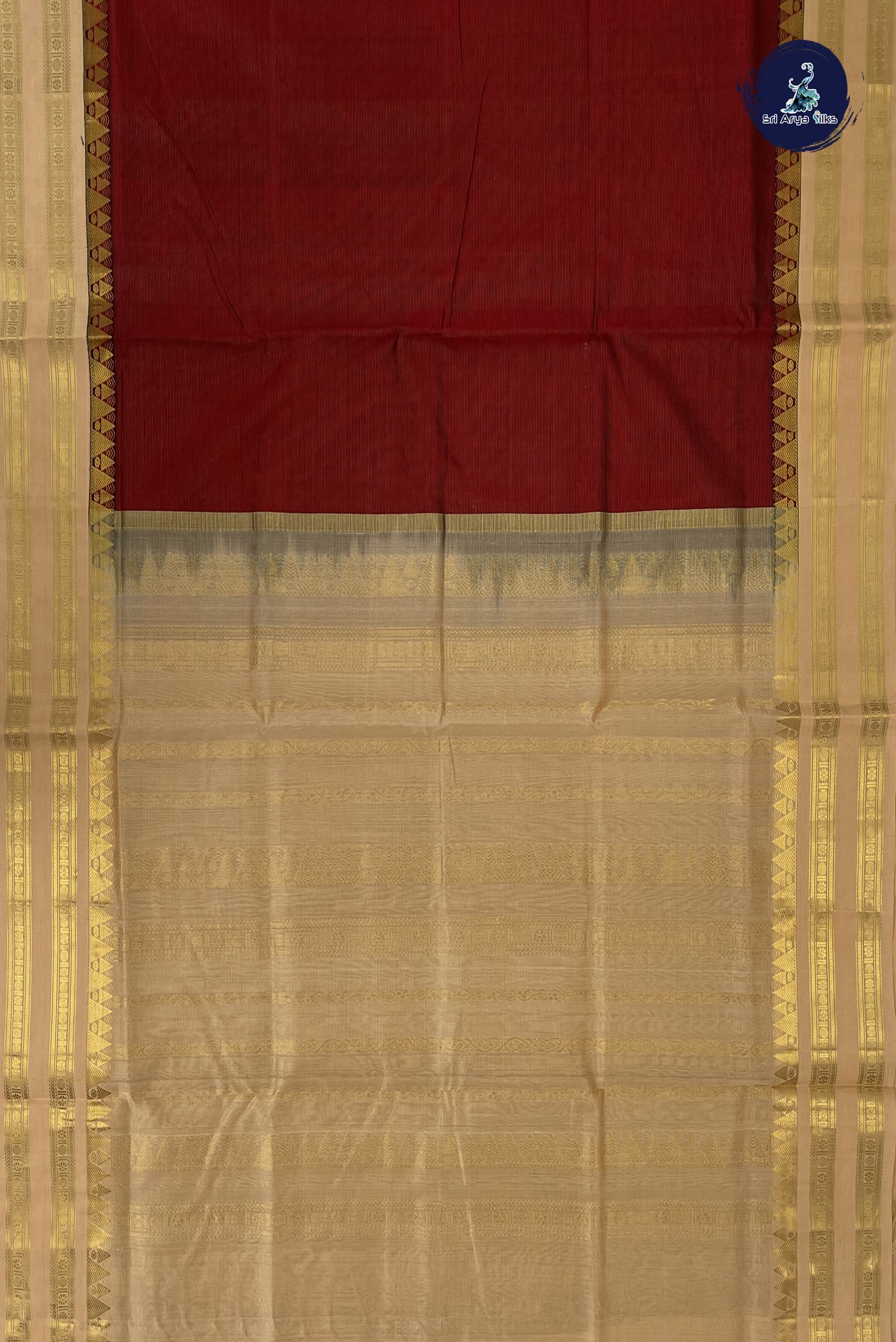 Maroon Vaira Oosi Silk Cotton Saree With Vaira Oosi Pattern