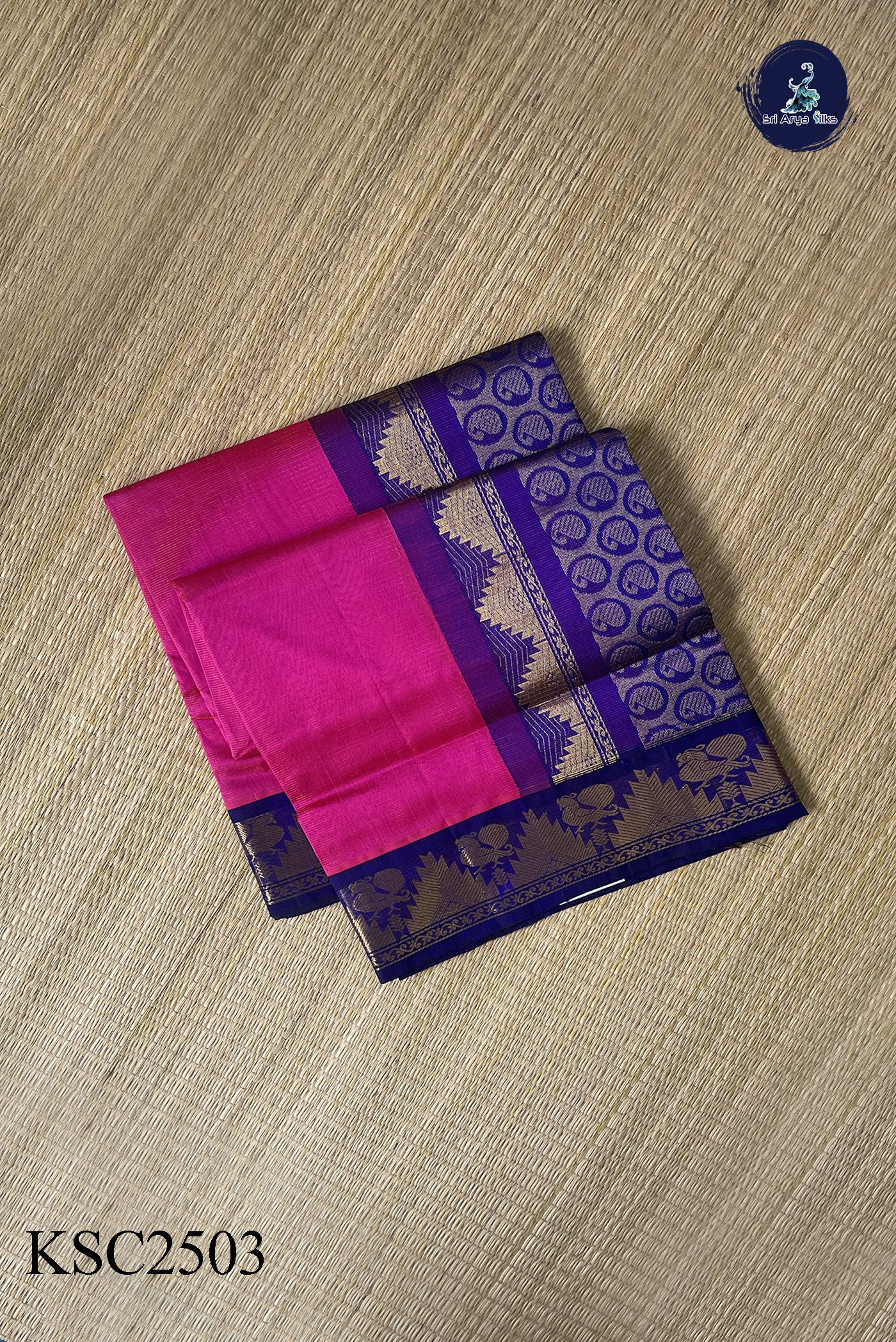 Dark Pink Vaira Oosi Silk Cotton Saree With Vaira Oosi Pattern