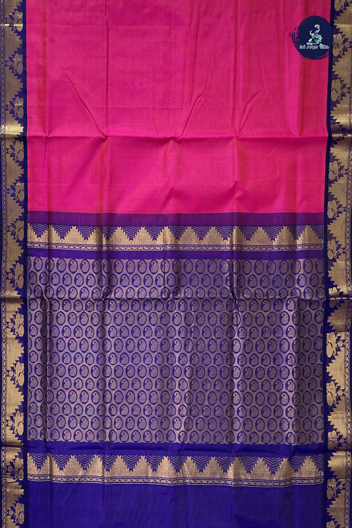 Dark Pink Vaira Oosi Silk Cotton Saree With Vaira Oosi Pattern