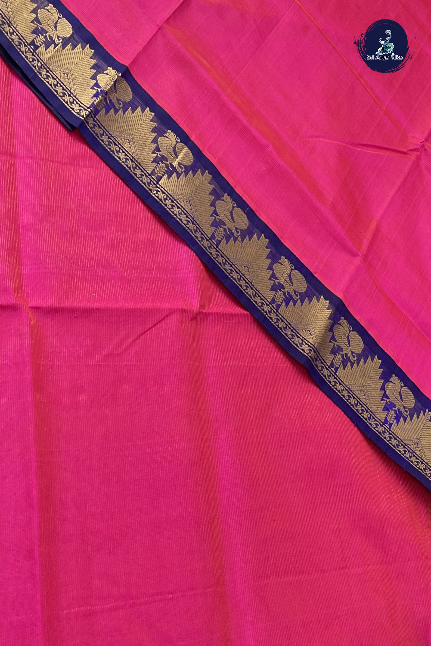 Dark Pink Vaira Oosi Silk Cotton Saree With Vaira Oosi Pattern