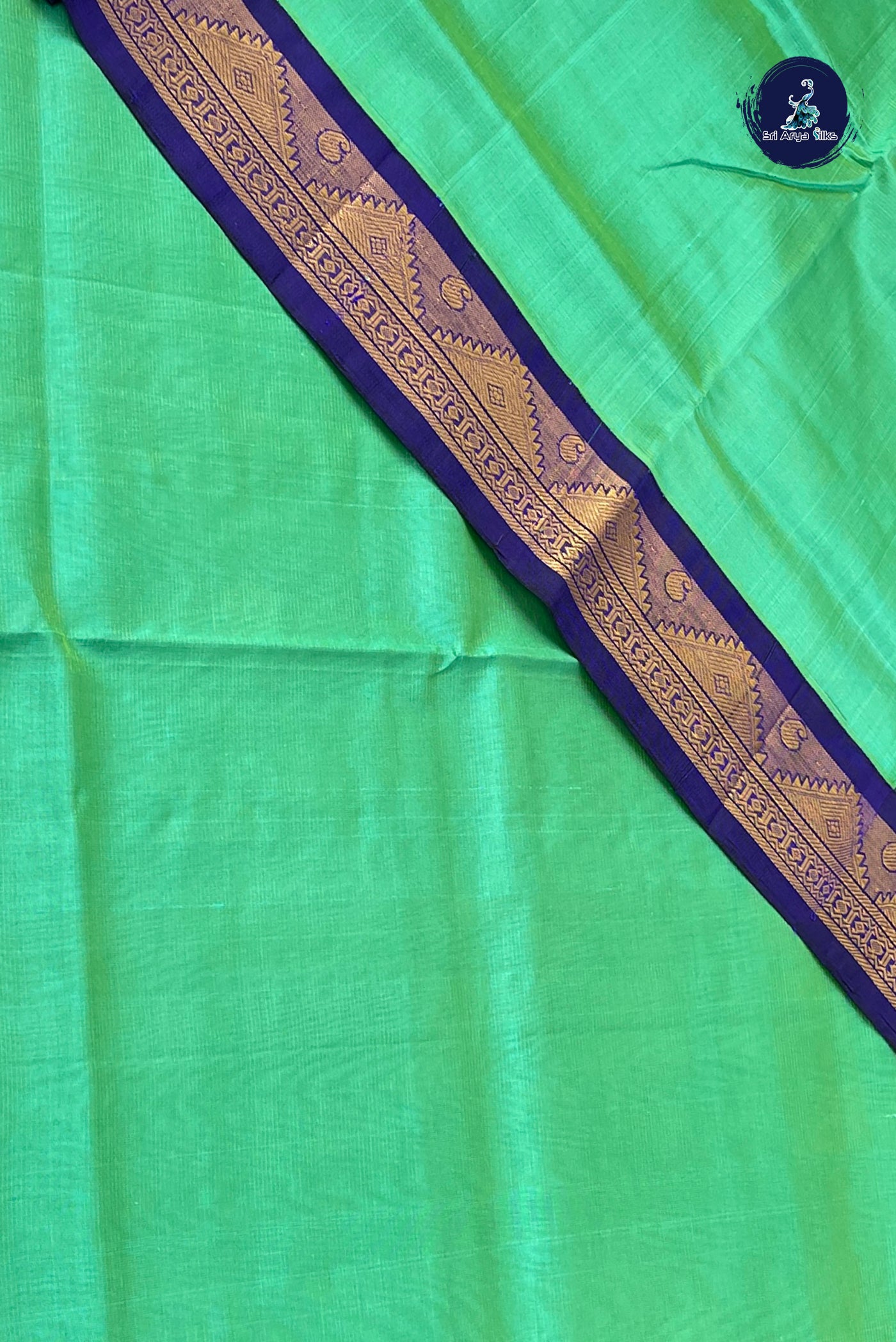 Turquoise Vaira Oosi Silk Cotton Saree With Vaira Oosi Pattern