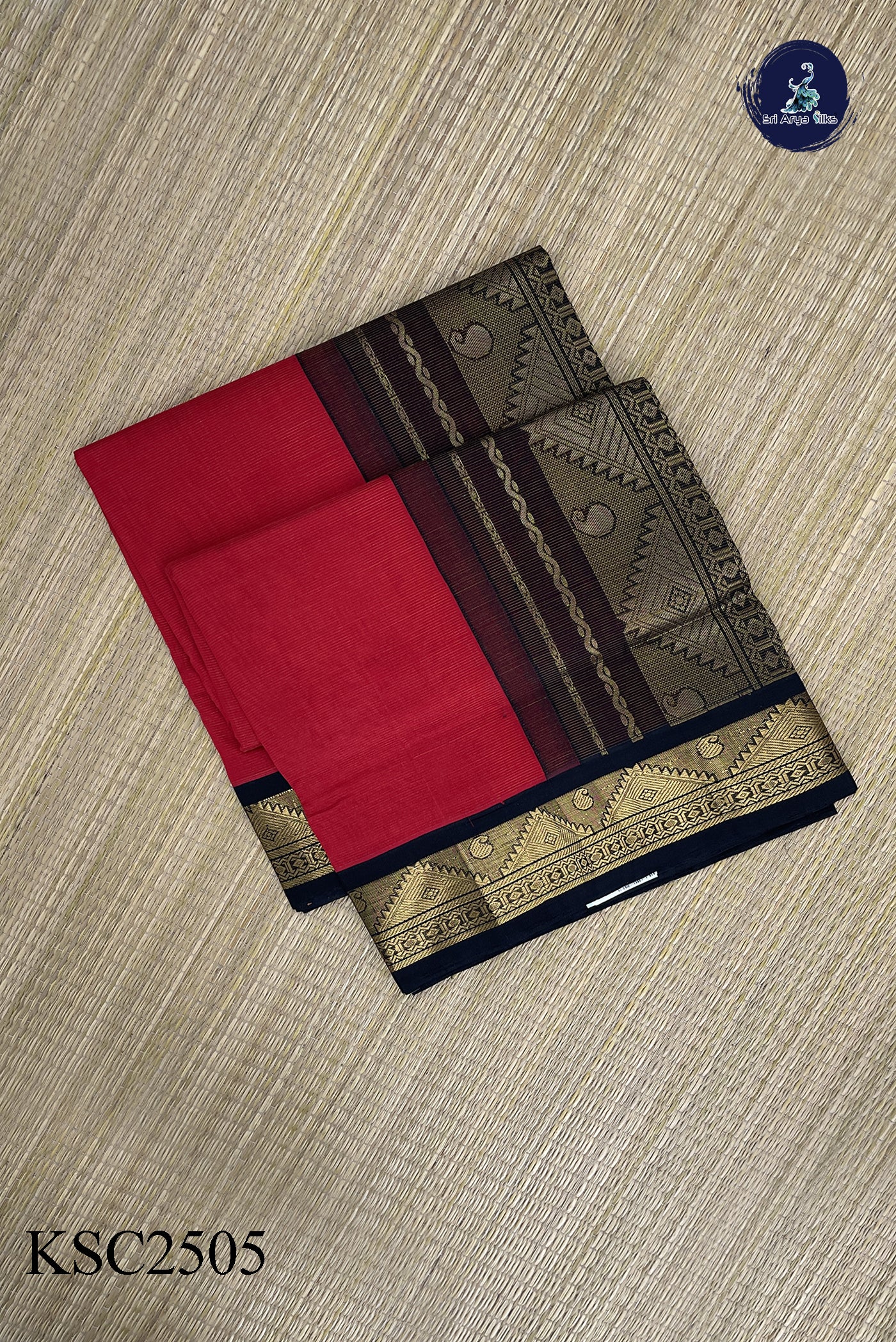 Red Vaira Oosi Silk Cotton Saree With Vaira Oosi Pattern