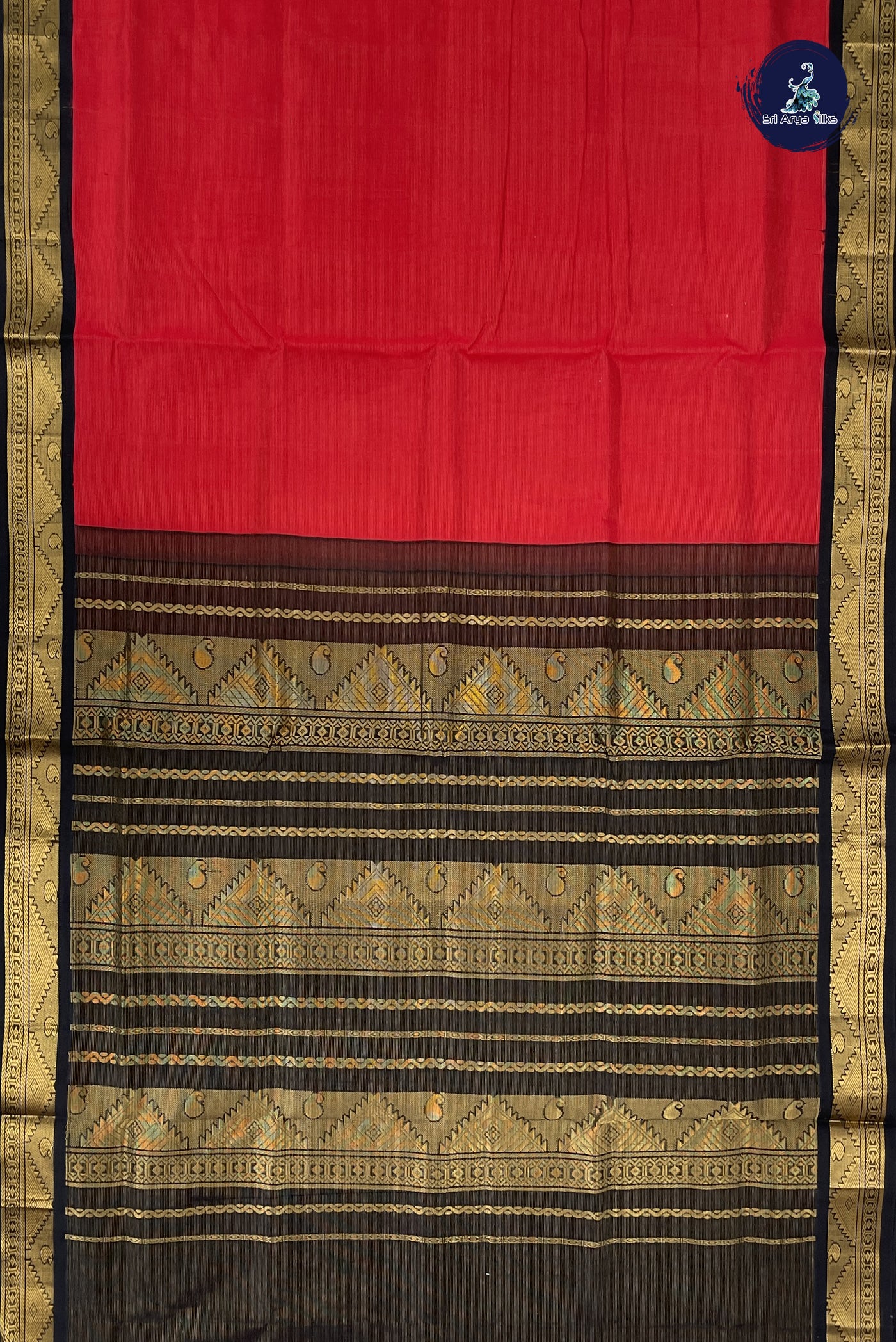 Red Vaira Oosi Silk Cotton Saree With Vaira Oosi Pattern