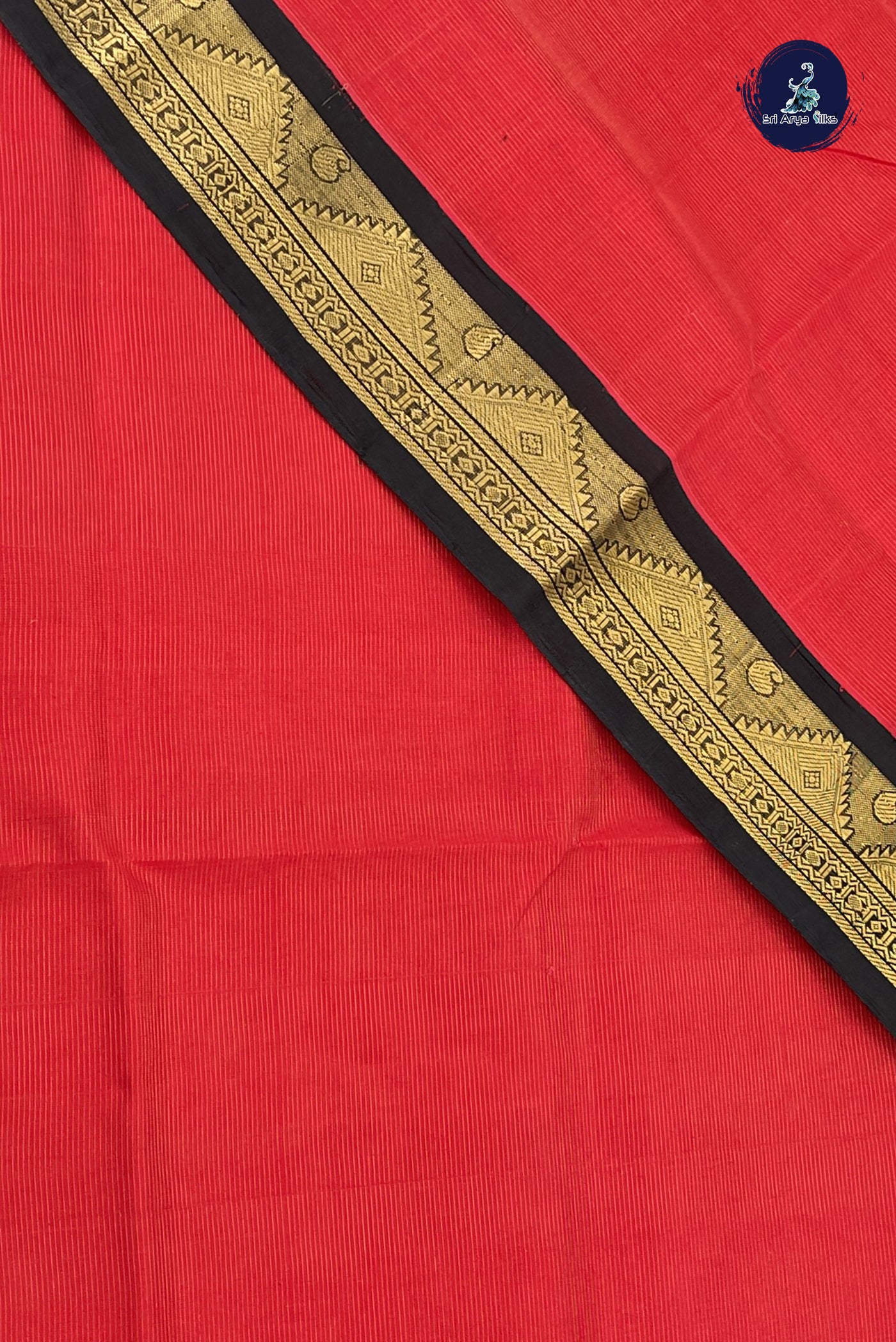 Red Vaira Oosi Silk Cotton Saree With Vaira Oosi Pattern