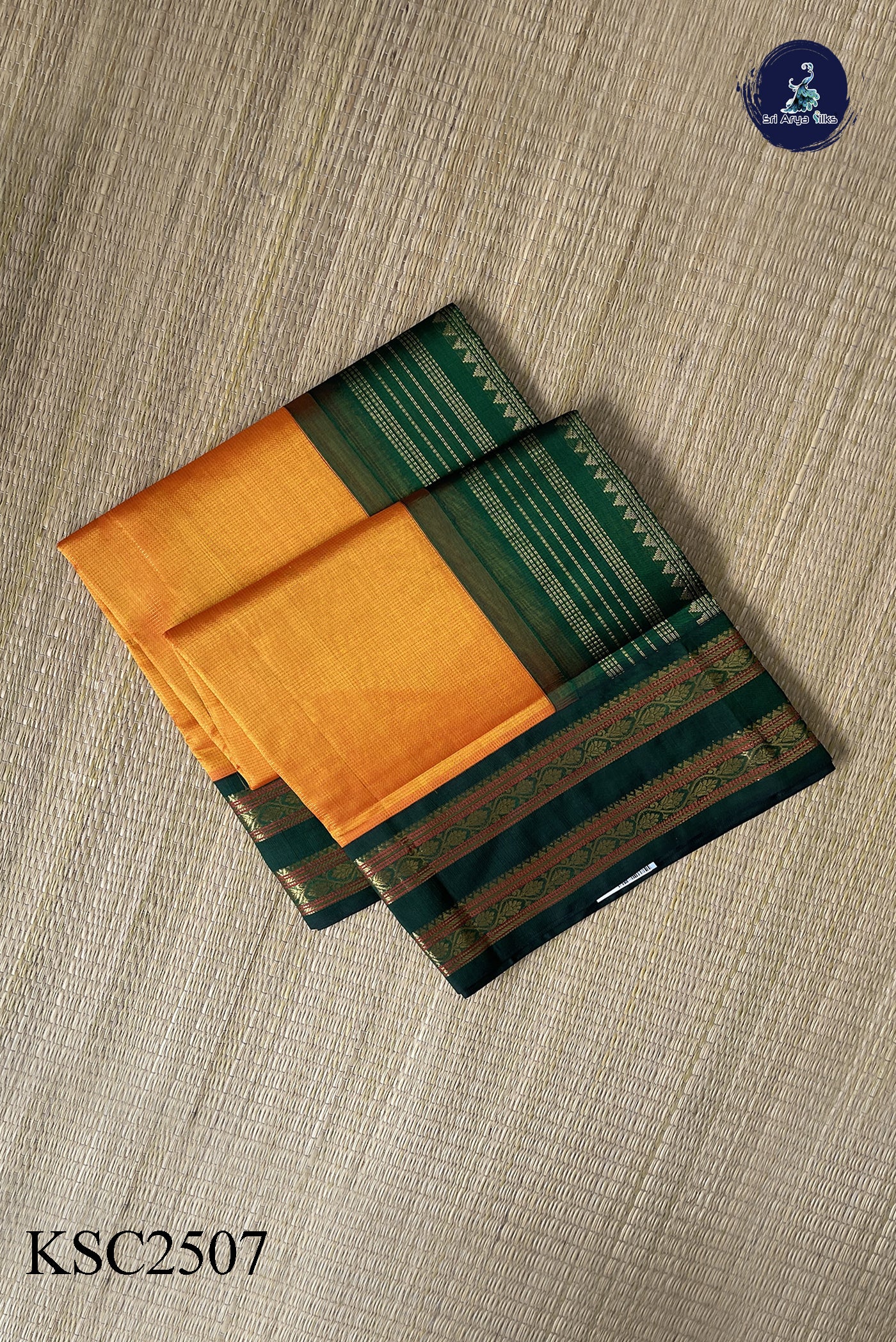 Orange Vaira Oosi Silk Cotton Saree With Vaira Oosi Pattern