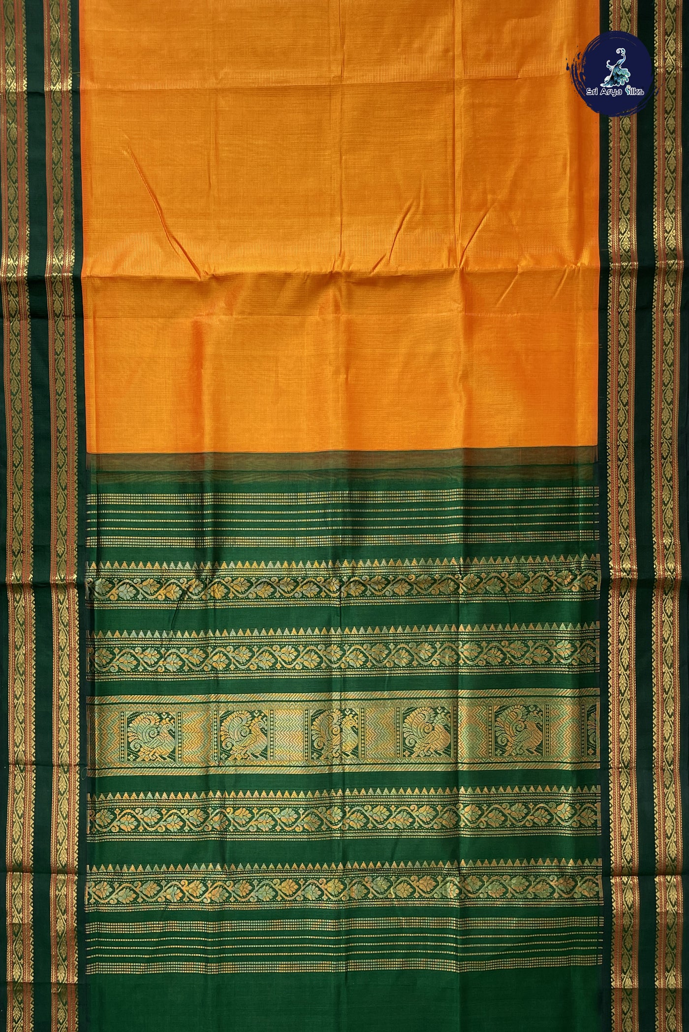 Orange Vaira Oosi Silk Cotton Saree With Vaira Oosi Pattern