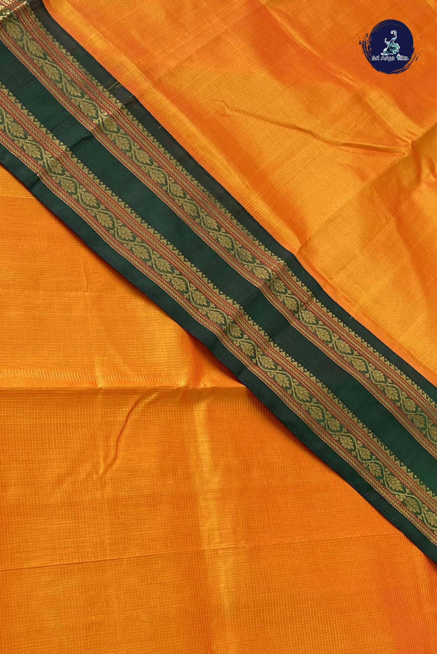 Orange Vaira Oosi Silk Cotton Saree With Vaira Oosi Pattern