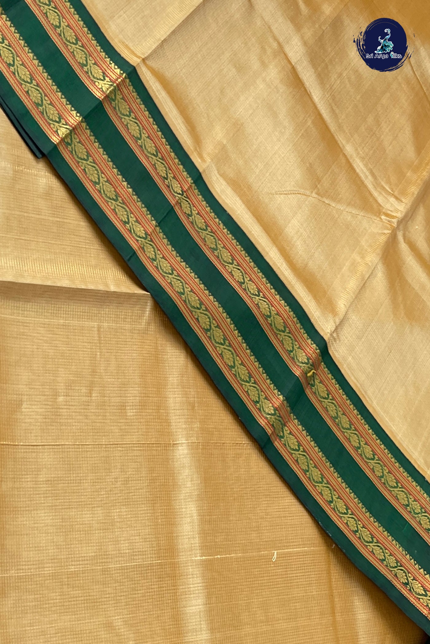 Beige Vaira Oosi Silk Cotton Saree With Vaira Oosi Pattern