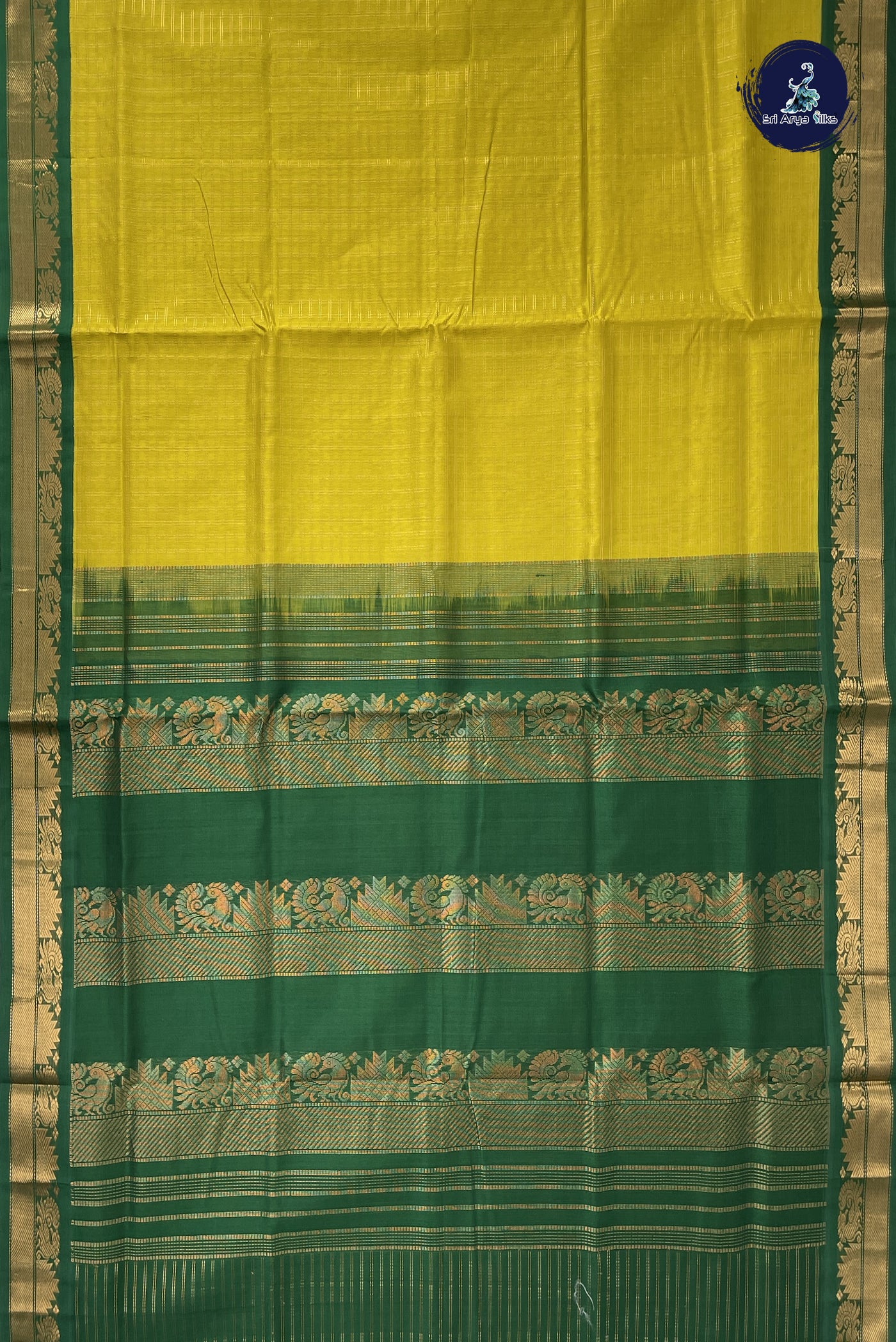 Lemon Yellow Korvai Silk Cotton Saree With Zari Checked Pattern