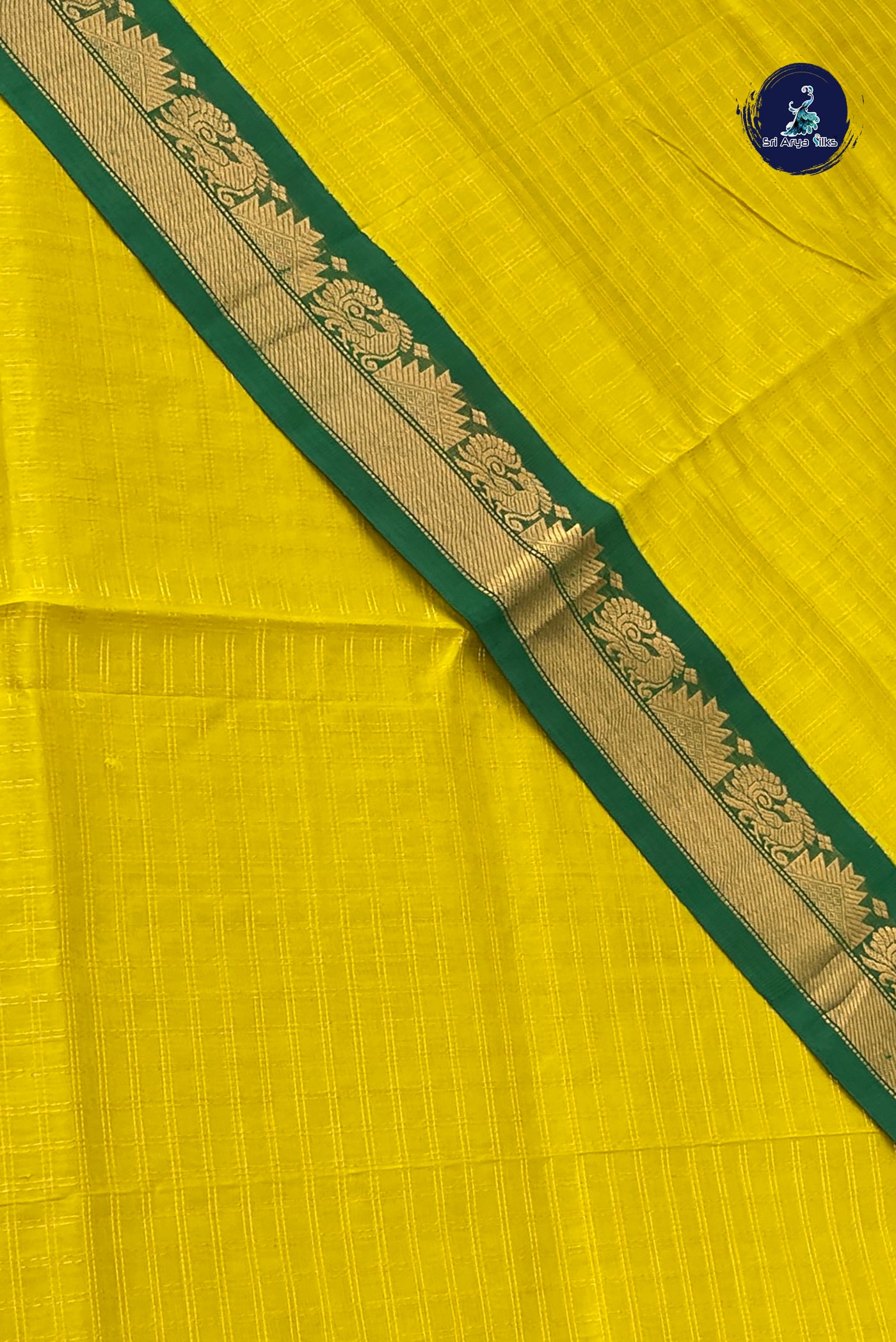 Lemon Yellow Korvai Silk Cotton Saree With Zari Checked Pattern