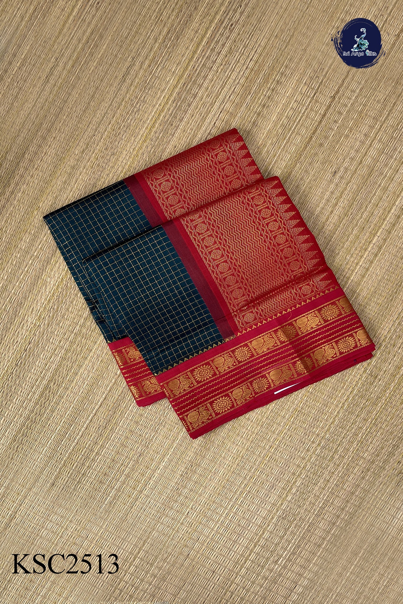 Sapphire Blue Korvai Silk Cotton Saree With Zari Checked Pattern