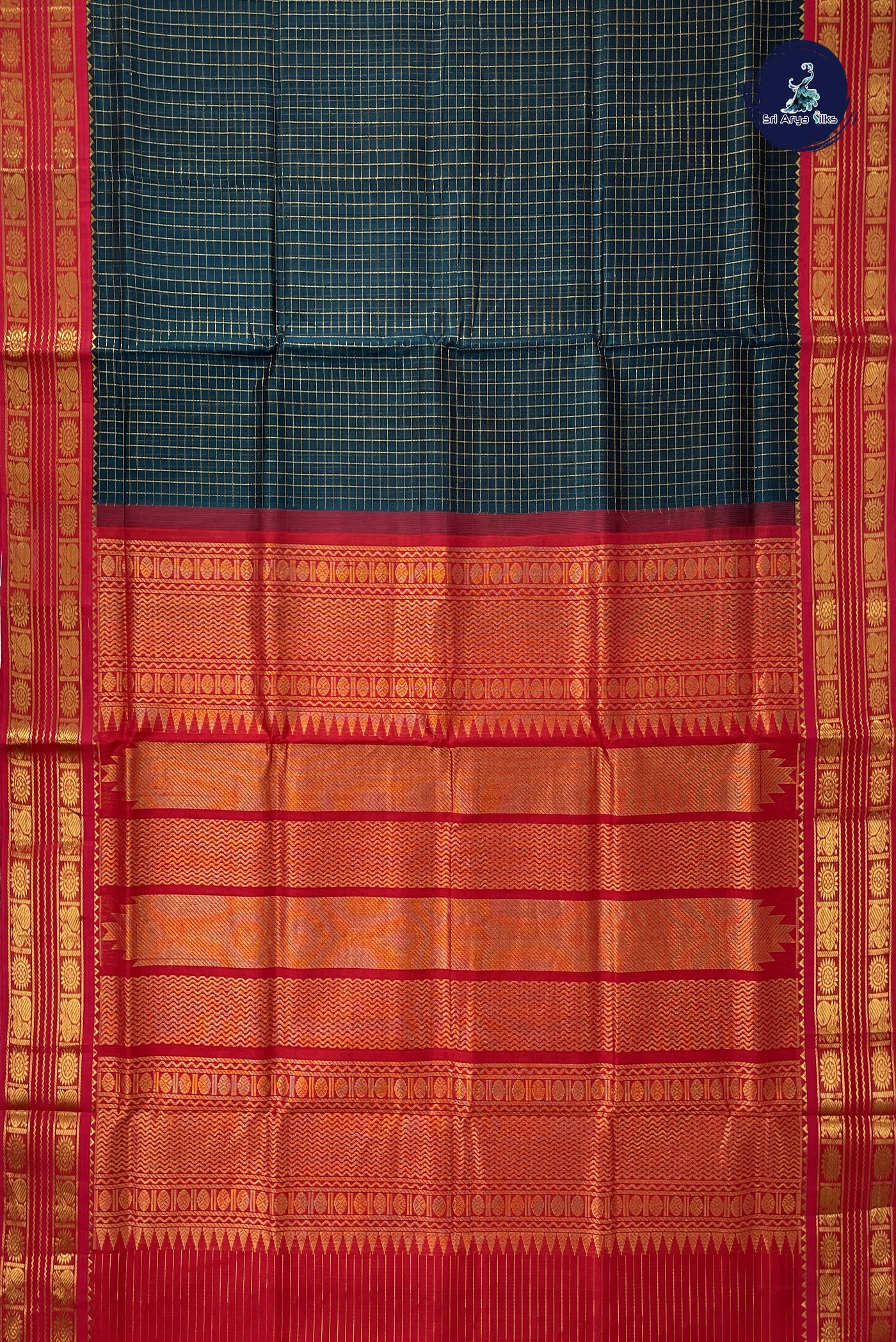 Sapphire Blue Korvai Silk Cotton Saree With Zari Checked Pattern