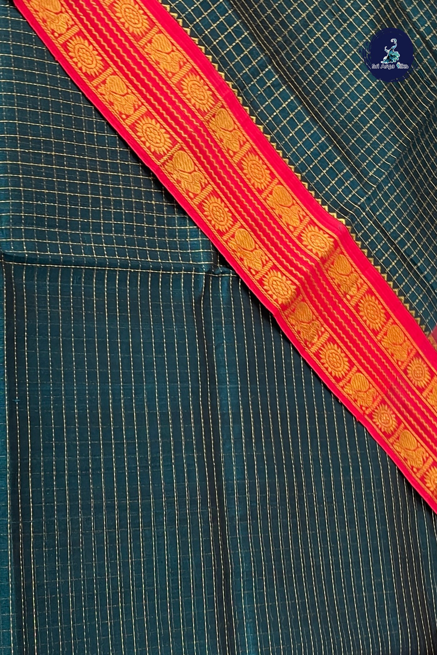 Sapphire Blue Korvai Silk Cotton Saree With Zari Checked Pattern