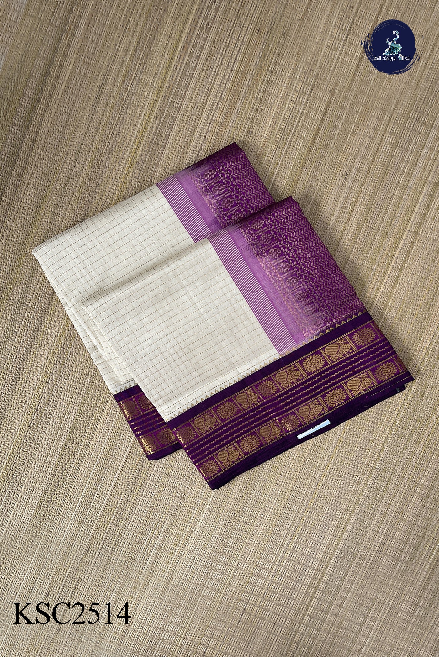 Off White Korvai Silk Cotton Saree With Zari Checked Pattern