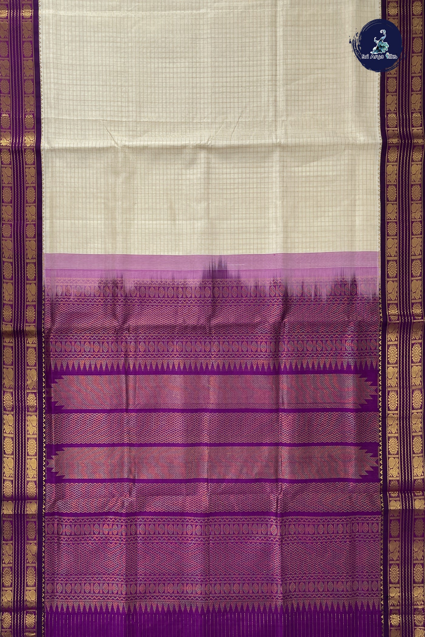 Off White Korvai Silk Cotton Saree With Zari Checked Pattern