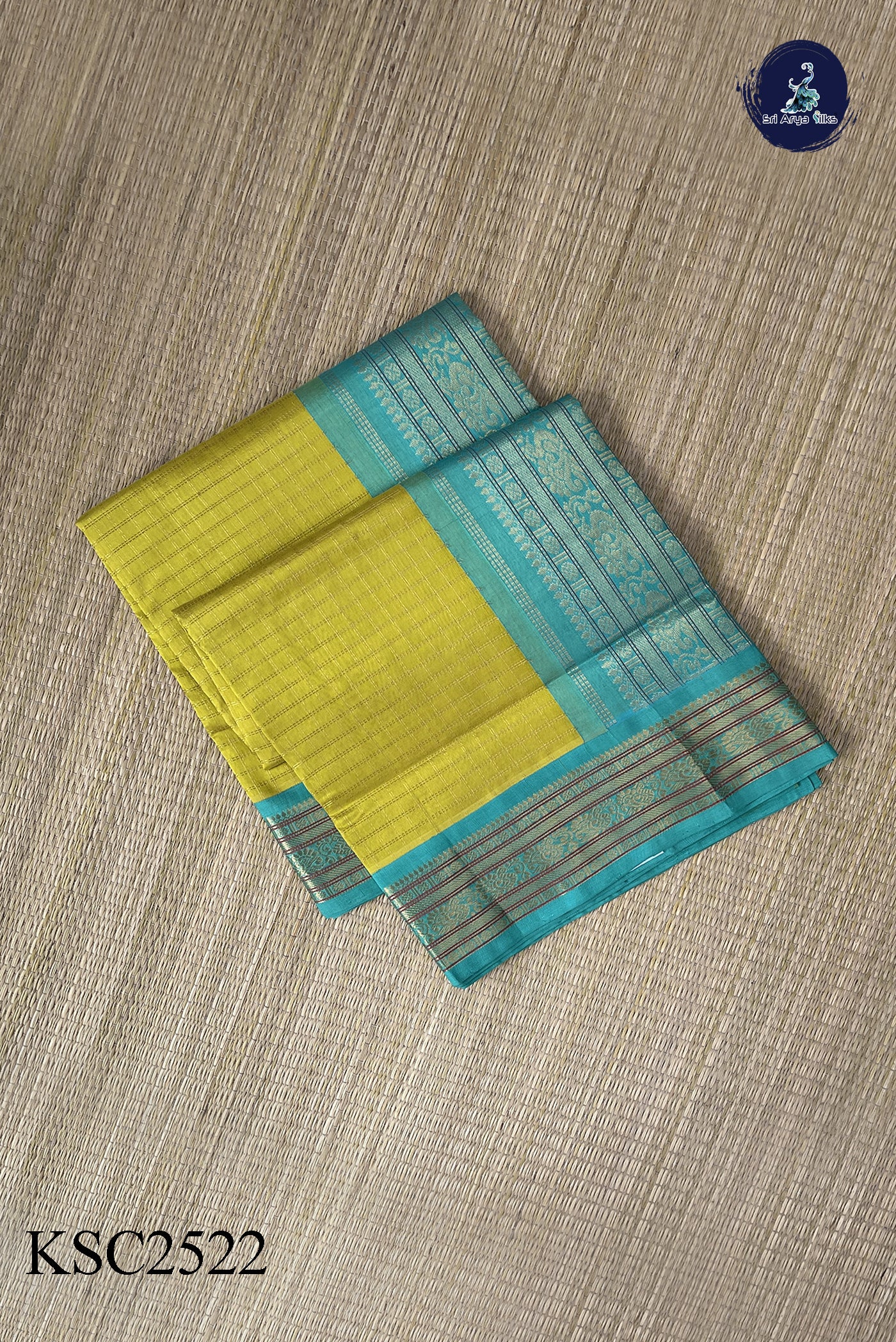 Lemon Yellow Korvai Silk Cotton Saree With Zari Checked Pattern