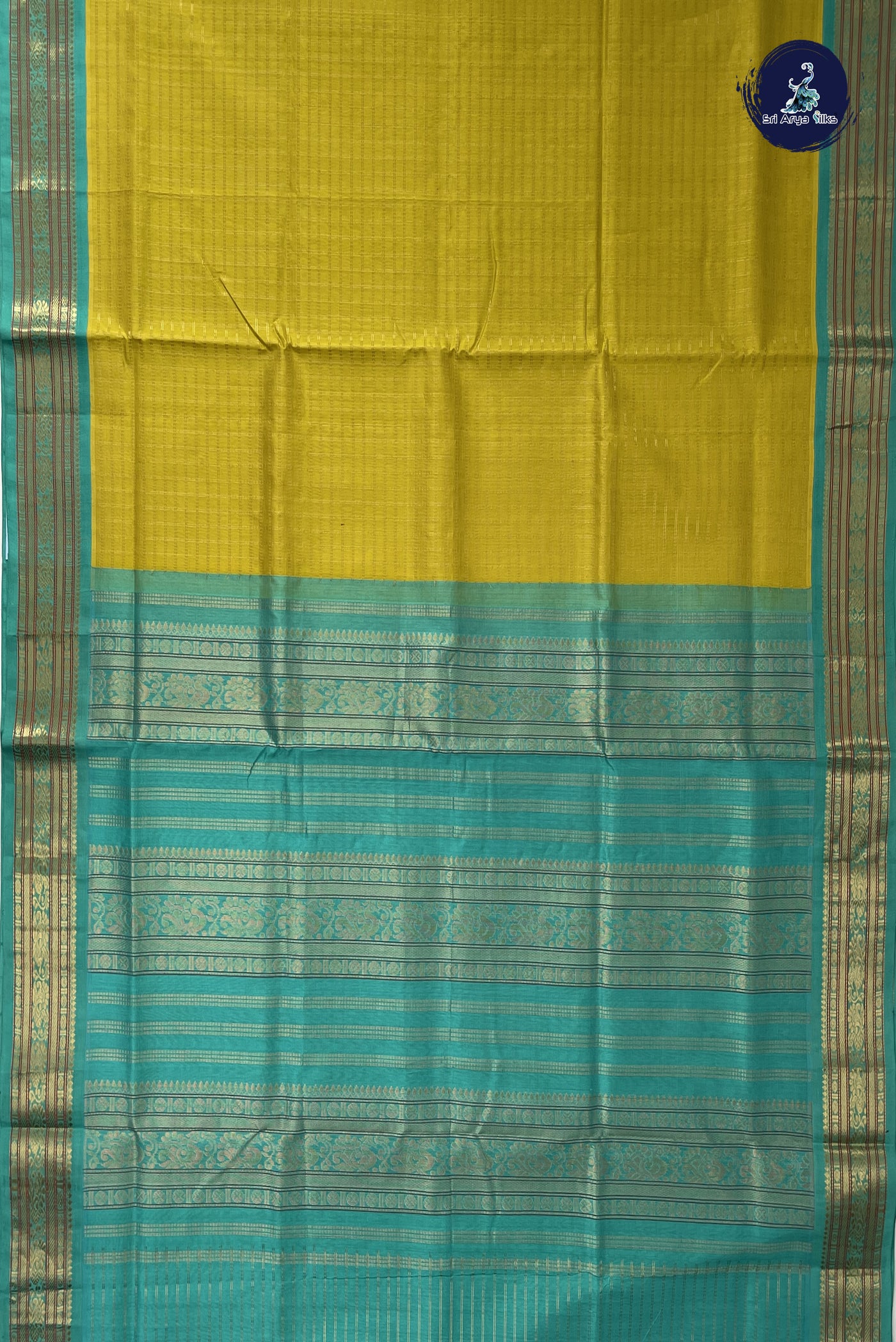 Lemon Yellow Korvai Silk Cotton Saree With Zari Checked Pattern