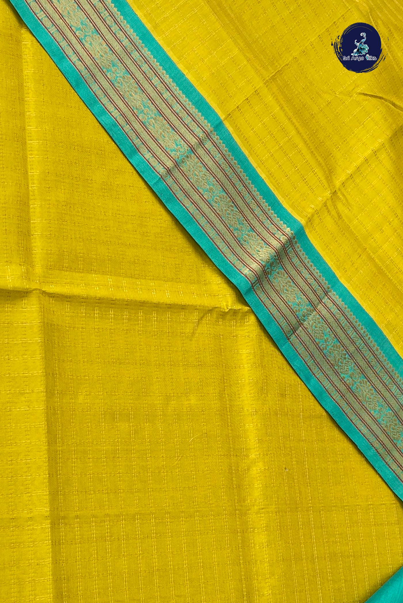 Lemon Yellow Korvai Silk Cotton Saree With Zari Checked Pattern