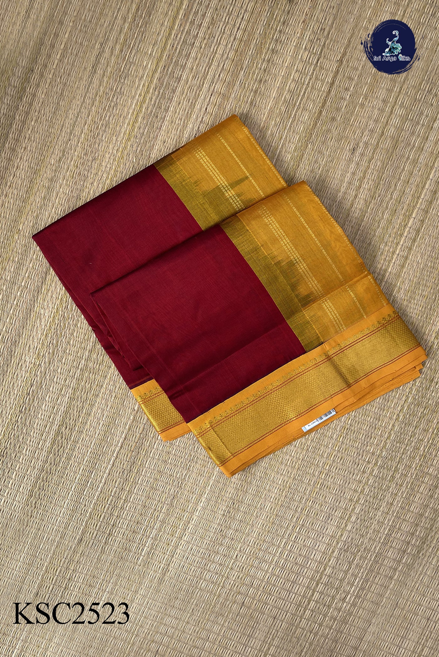 Maroon Korvai Silk Cotton Saree With Plain Pattern