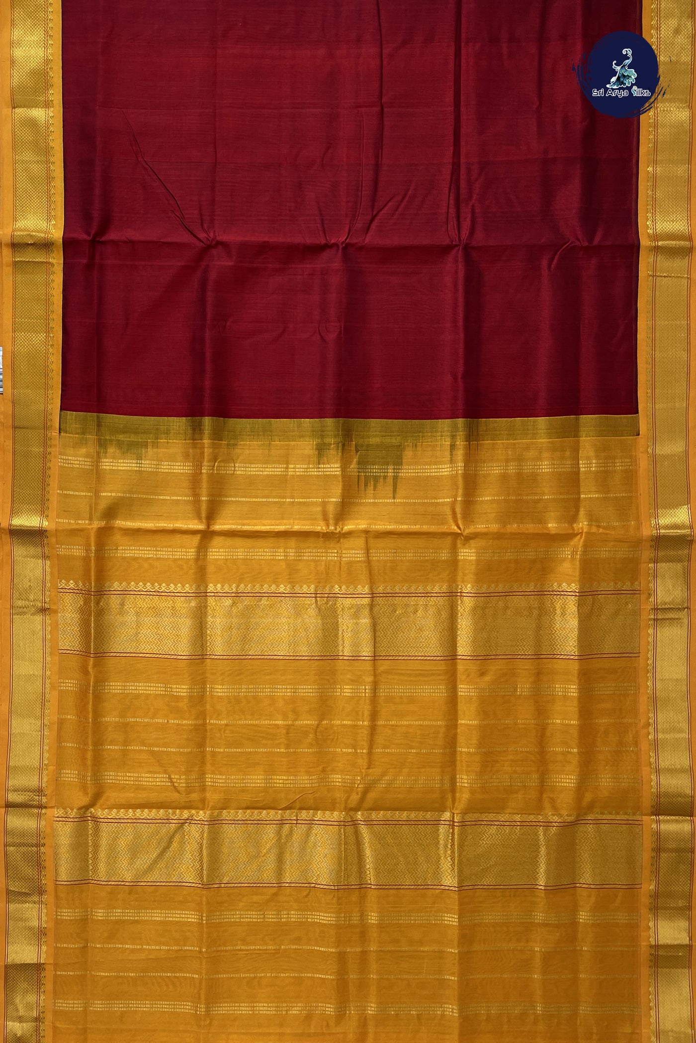 Maroon Korvai Silk Cotton Saree With Plain Pattern