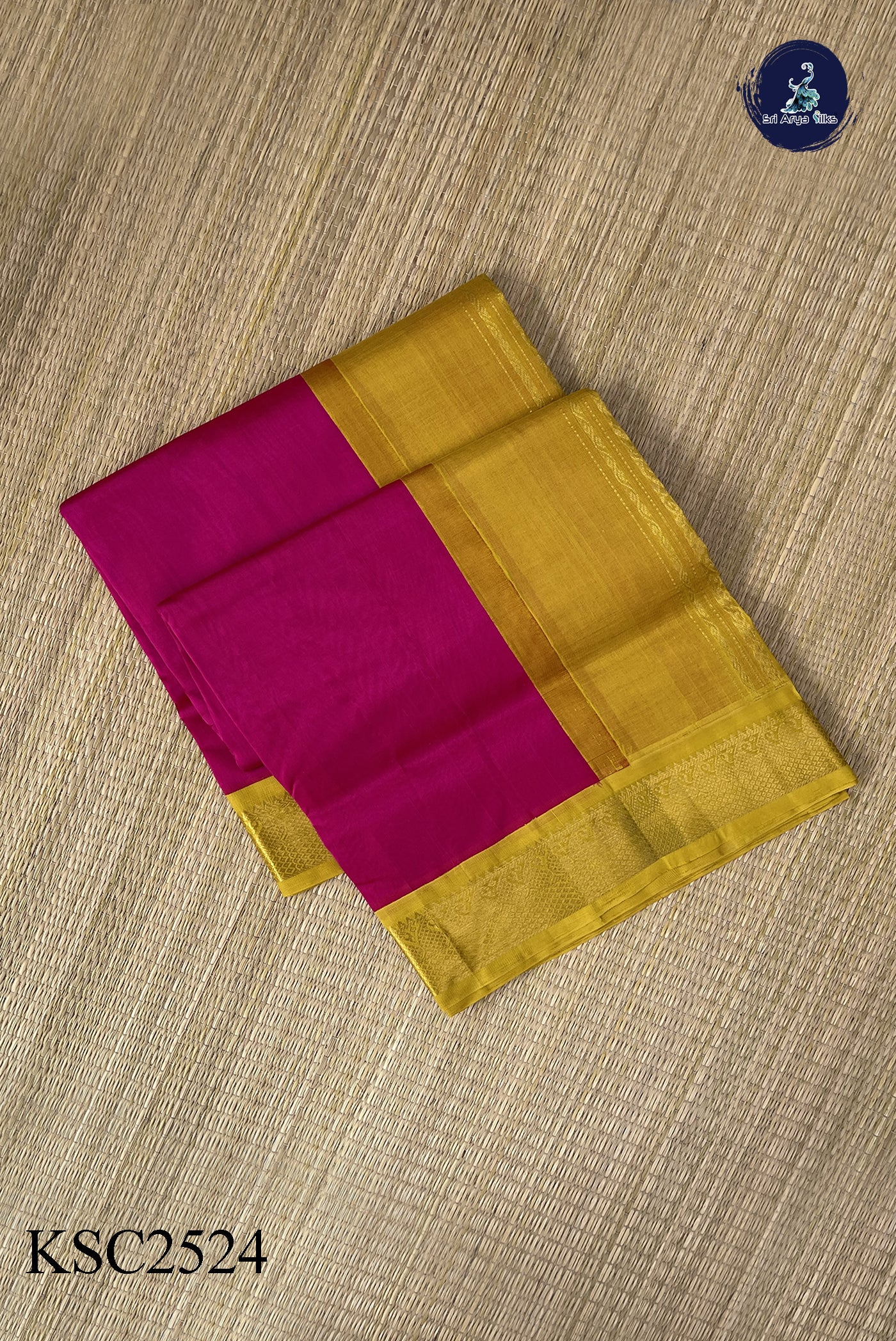 Rani Pink Korvai Silk Cotton Saree With Plain Pattern