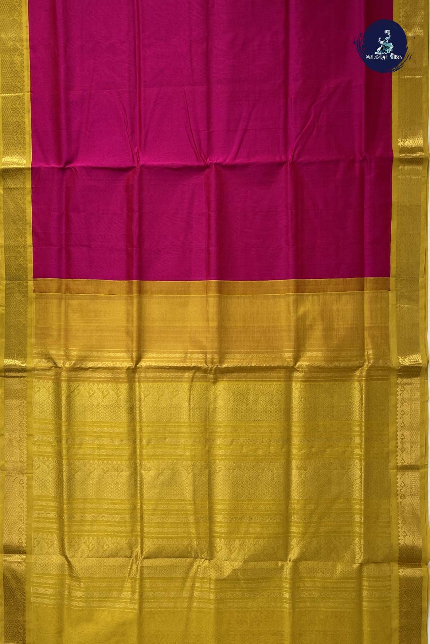 Rani Pink Korvai Silk Cotton Saree With Plain Pattern